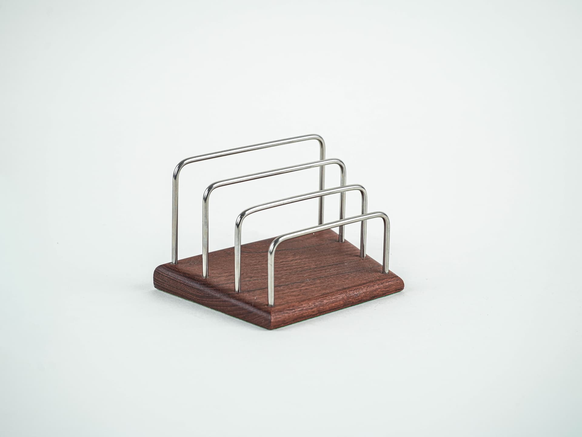 Organizer, brown teak, silver stainless steel, Denmark, 1970s. - 382235