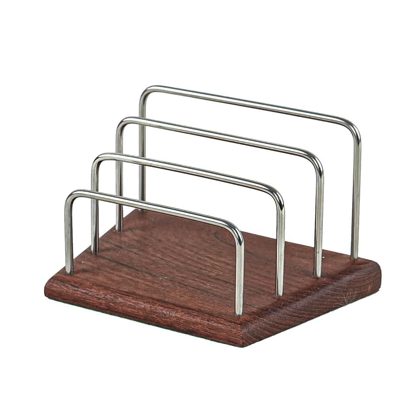 Organizer, brown teak, silver stainless steel, Denmark, 1970s.