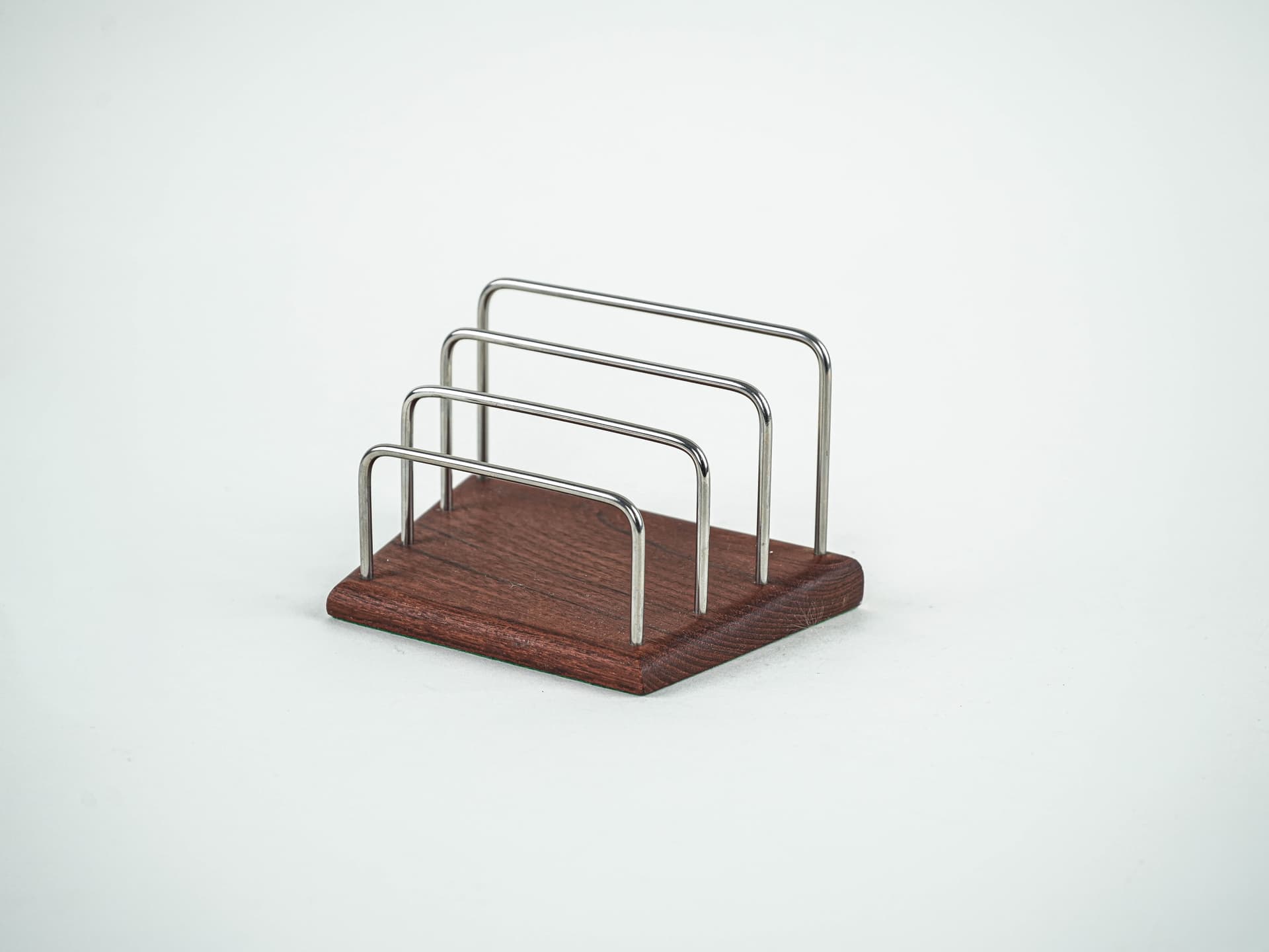 Organizer, brown teak, silver stainless steel, Denmark, 1970s. - 382234