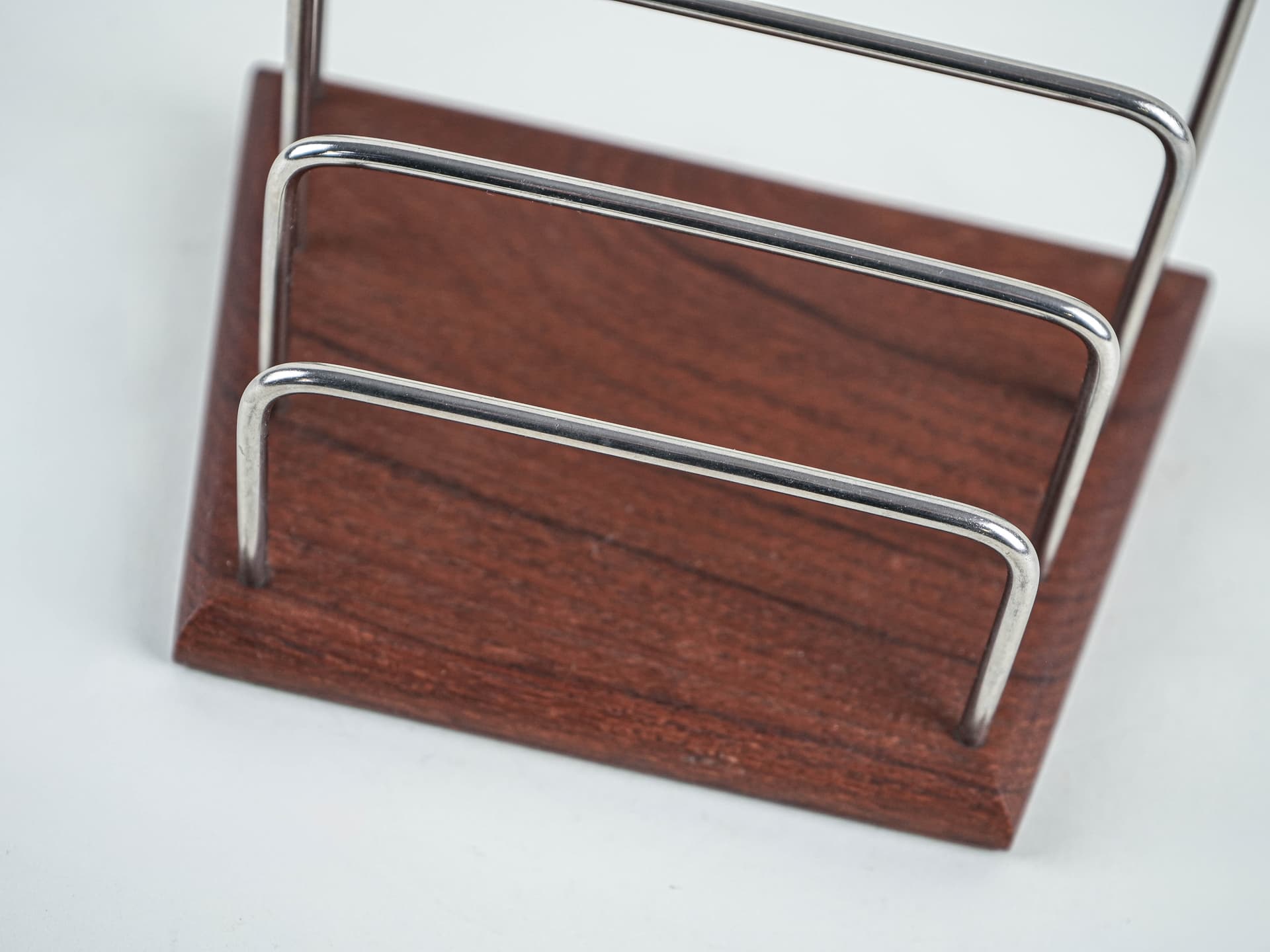 Organizer, brown teak, silver stainless steel, Denmark, 1970s. - 382238