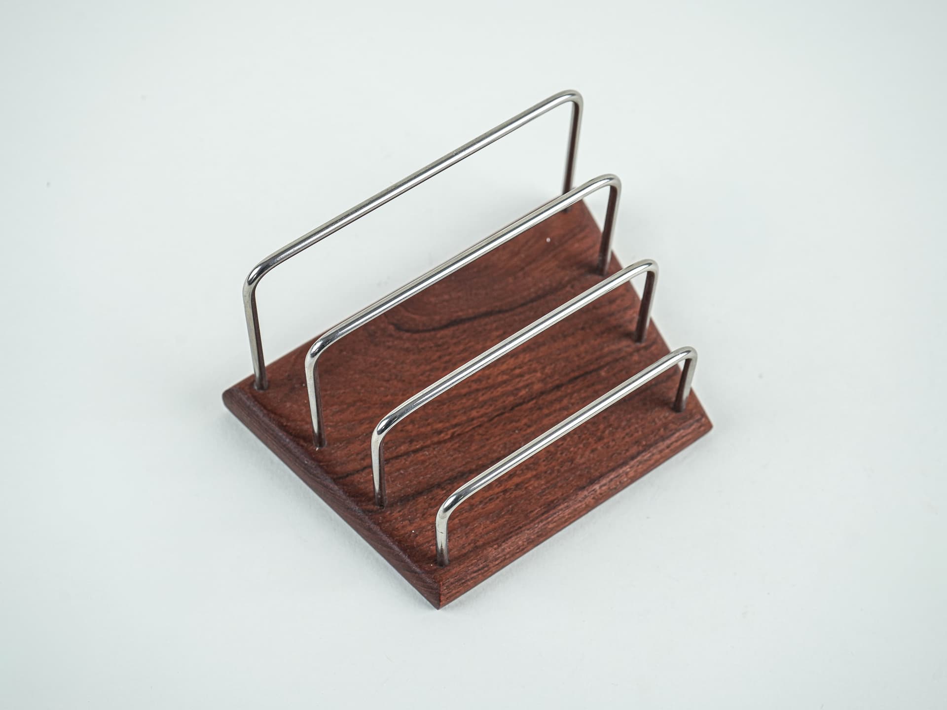 Organizer, brown teak, silver stainless steel, Denmark, 1970s. - 382237