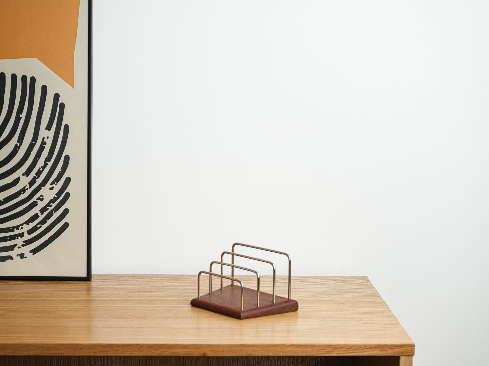 Organizer, brown teak, silver stainless steel, Denmark, 1970s. - 382236