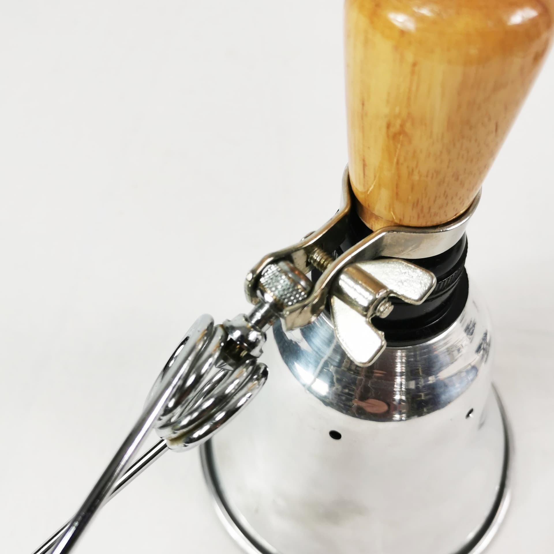 Lampa zaciskowa, srebrny, metal, drewno brązowy, proj. T. Björklund, Ikea, Szwecja, lata 90. - 382424
