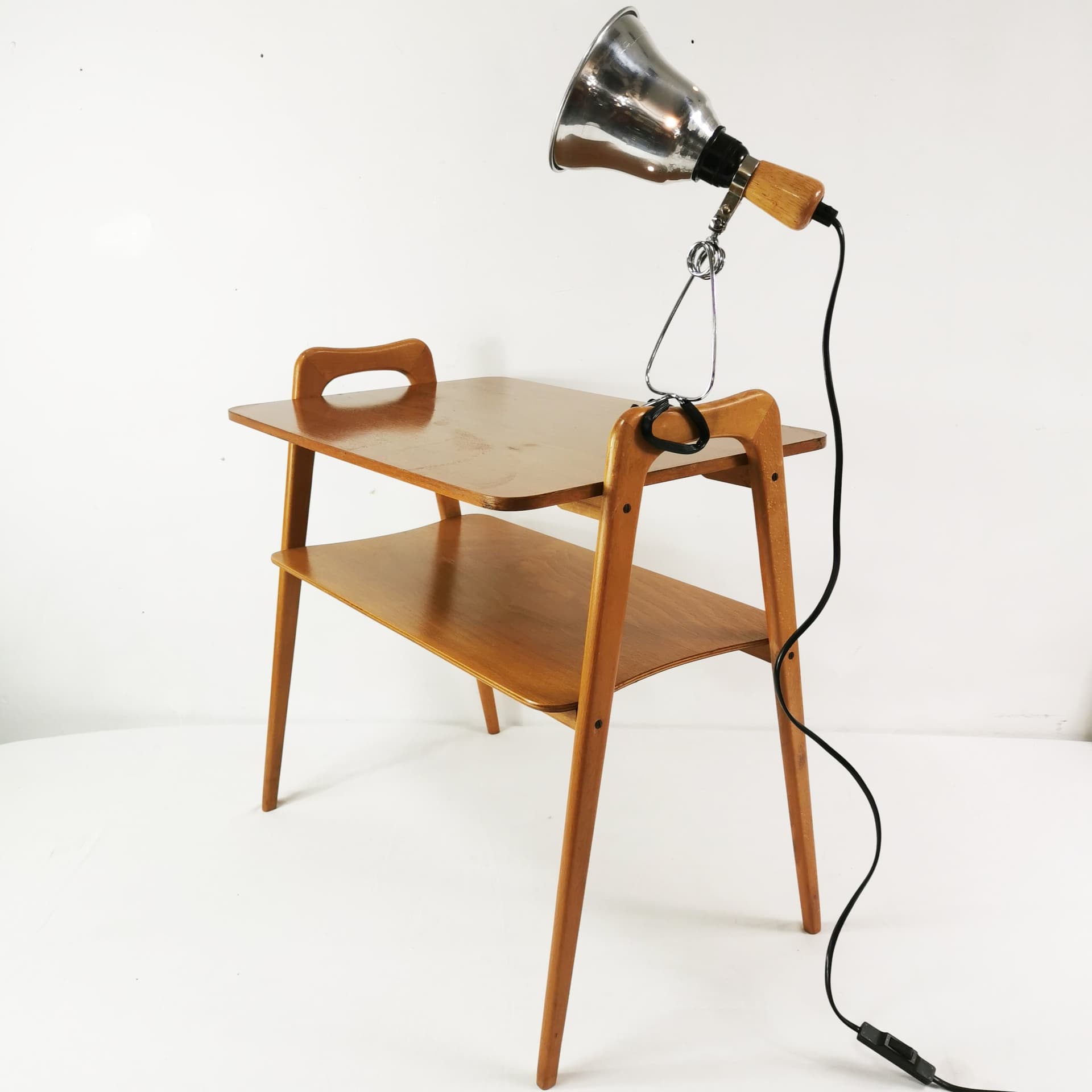 Lampa zaciskowa, srebrny, metal, drewno brązowy, proj. T. Björklund, Ikea, Szwecja, lata 90. - 382423
