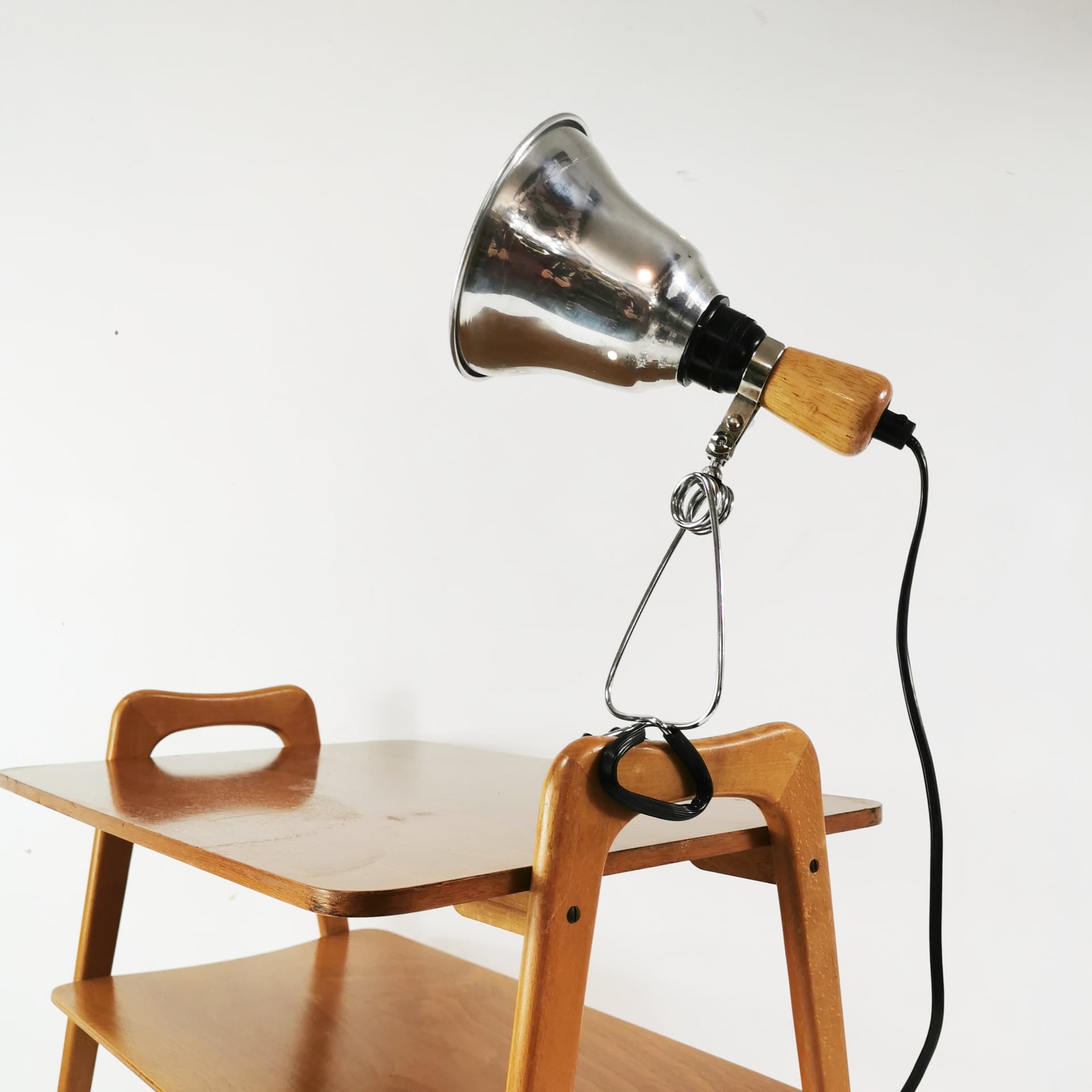 Lampa zaciskowa, srebrny, metal, drewno brązowy, proj. T. Björklund, Ikea, Szwecja, lata 90. - 382425