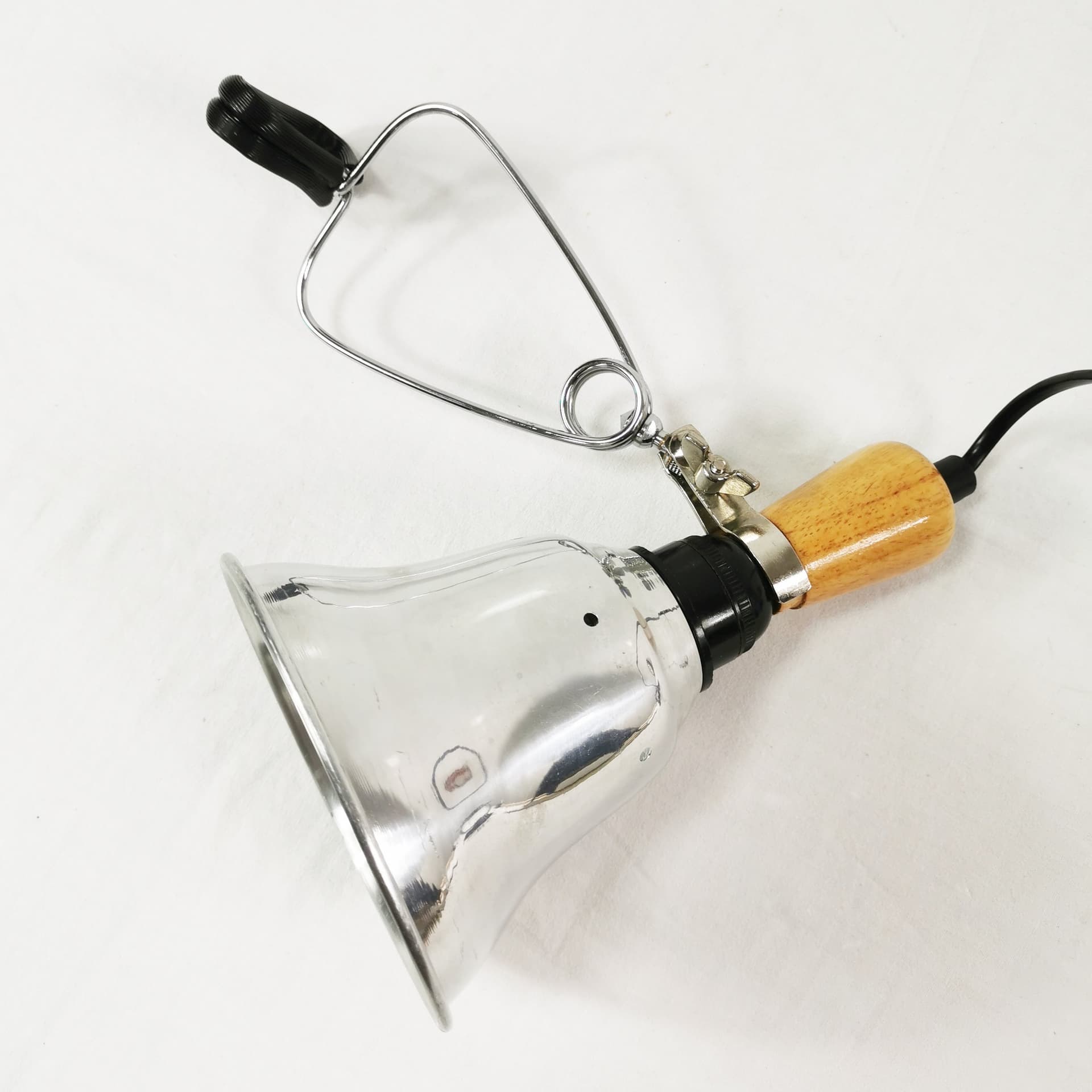Lampa zaciskowa, srebrny, metal, drewno brązowy, proj. T. Björklund, Ikea, Szwecja, lata 90. - 382418