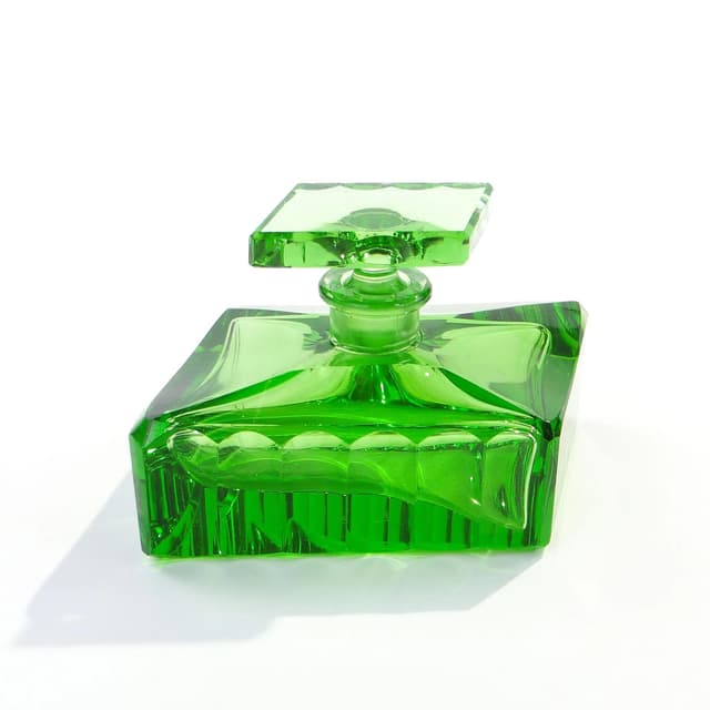 Perfume Bottle, emerald crystal, Moser, Czech Republic, 1960s - DIMENSION
