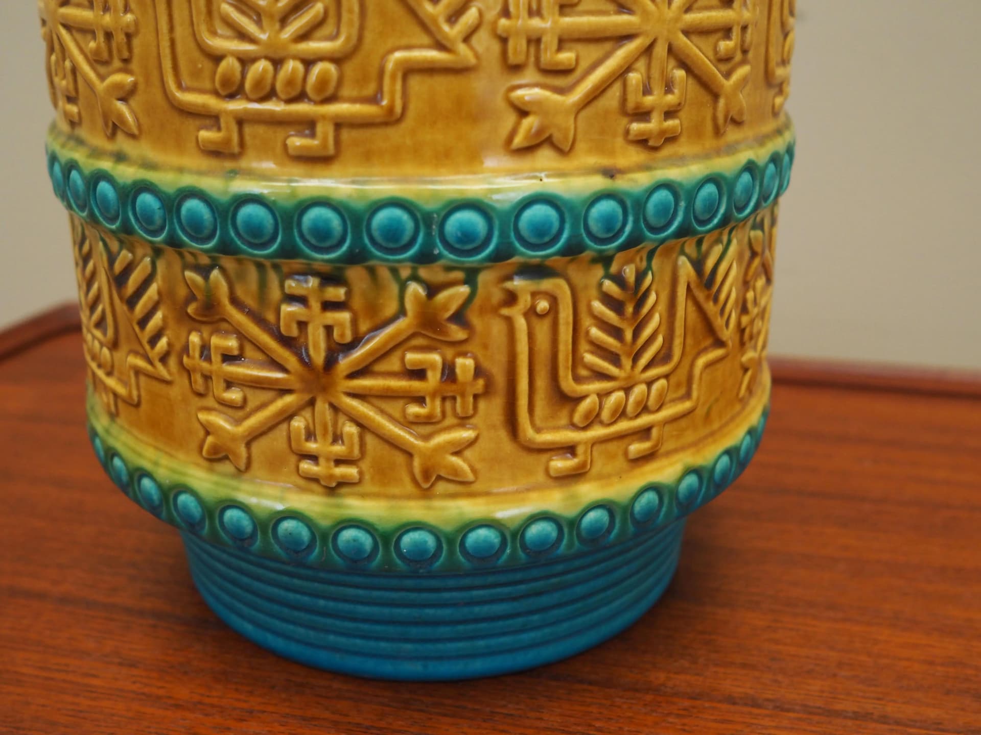 Wazon, turkusowy żółty, ceramika, Bay Keramik, Niemcy, lata 60. - 28211