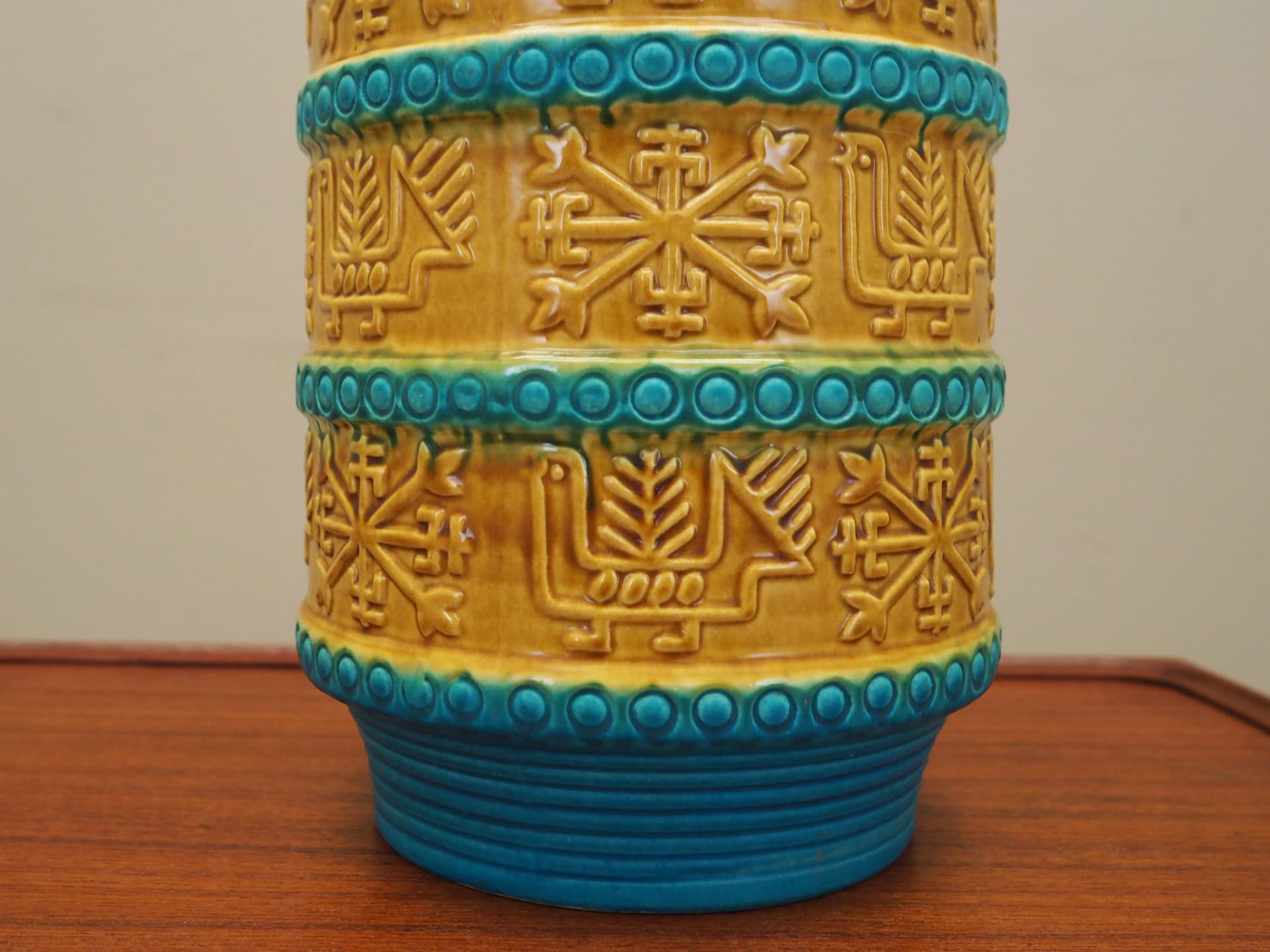 Wazon, turkusowy żółty, ceramika, Bay Keramik, Niemcy, lata 60. - 28210