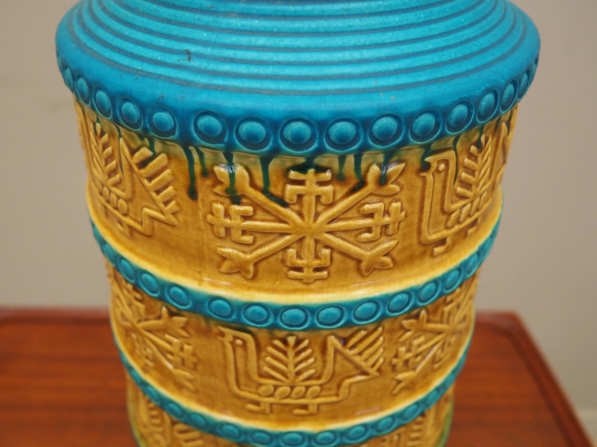 Wazon, turkusowy żółty, ceramika, Bay Keramik, Niemcy, lata 60. - 28209