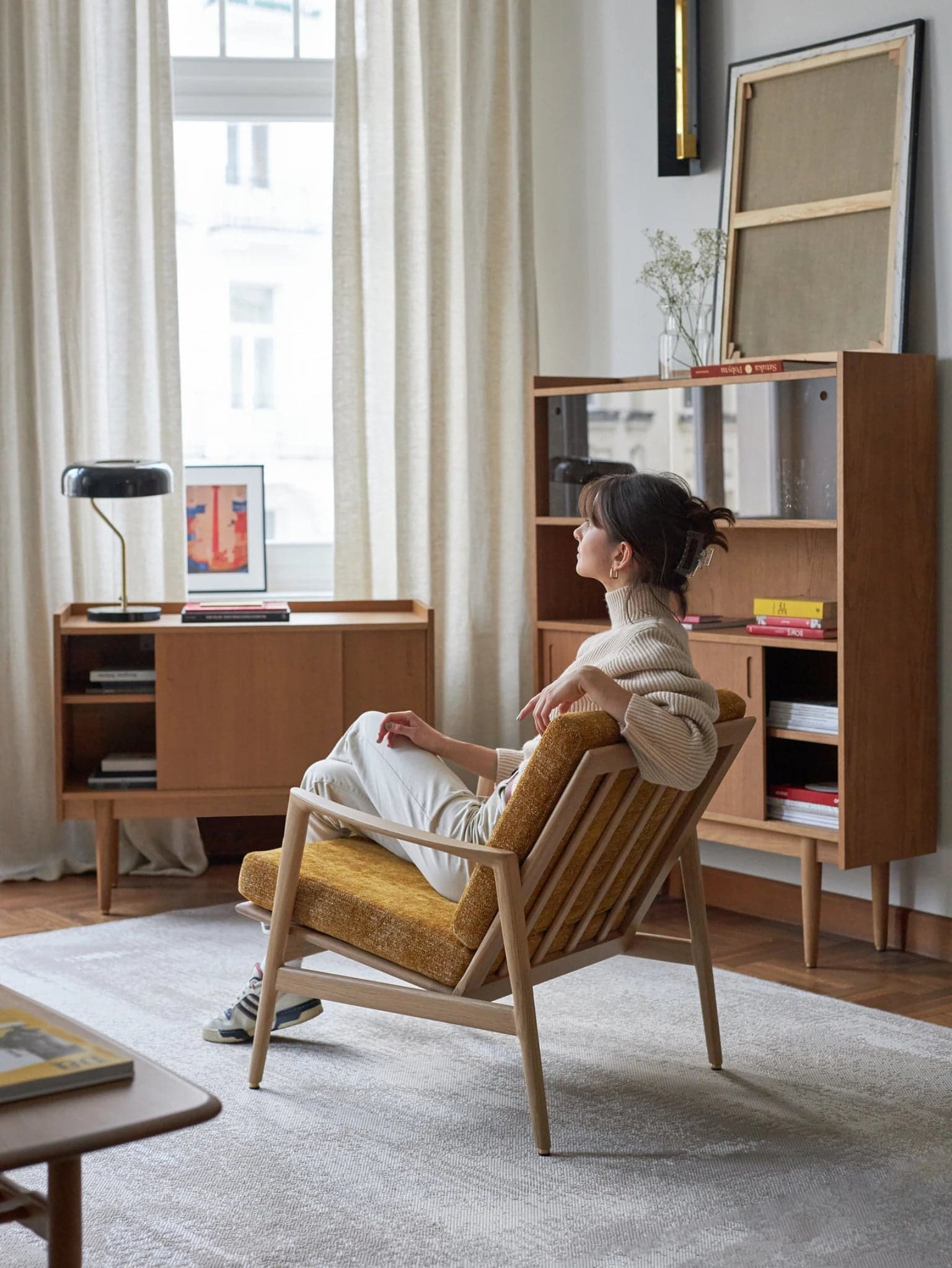 Fotel Stefan, Marble Mustard, dąb 03 Dark, 366 Concept - 28030