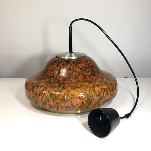 Pendant lamp, Murano glass orange, gilded aluminium, Peill&Putzler, Germany, 1970s. - DIMENSION