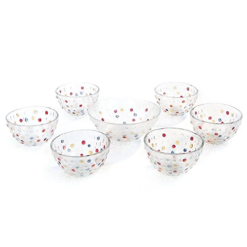 Set of bowls Krople Rosy, multicolor glass, by J. S. Drost, Ząbkowice, Poland, 1980s. - 28335