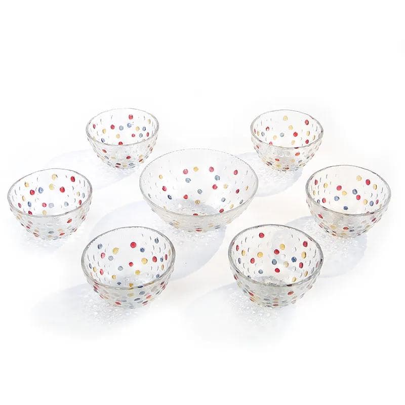 Set of bowls Krople Rosy, multicolor glass, by J. S. Drost, Ząbkowice, Poland, 1980s.