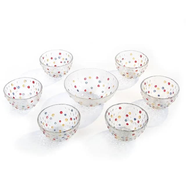 Set of bowls Krople Rosy, multicolor glass, by J. S. Drost, Ząbkowice, Poland, 1980s. - DIMENSION