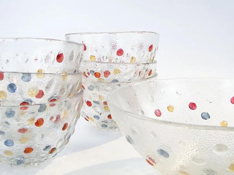 Set of bowls Krople Rosy, multicolor glass, by J. S. Drost, Ząbkowice, Poland, 1980s. - 28339