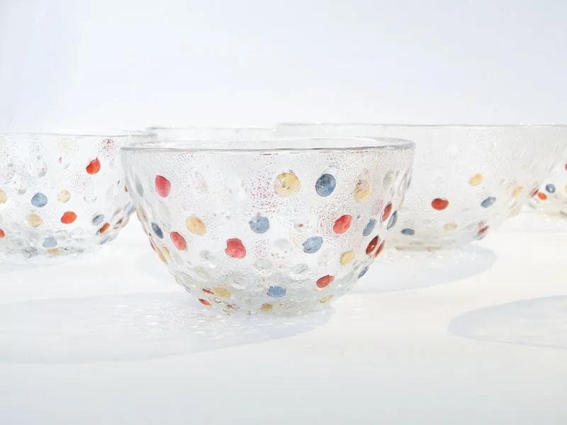 Set of bowls Krople Rosy, multicolor glass, by J. S. Drost, Ząbkowice, Poland, 1980s. - 28336
