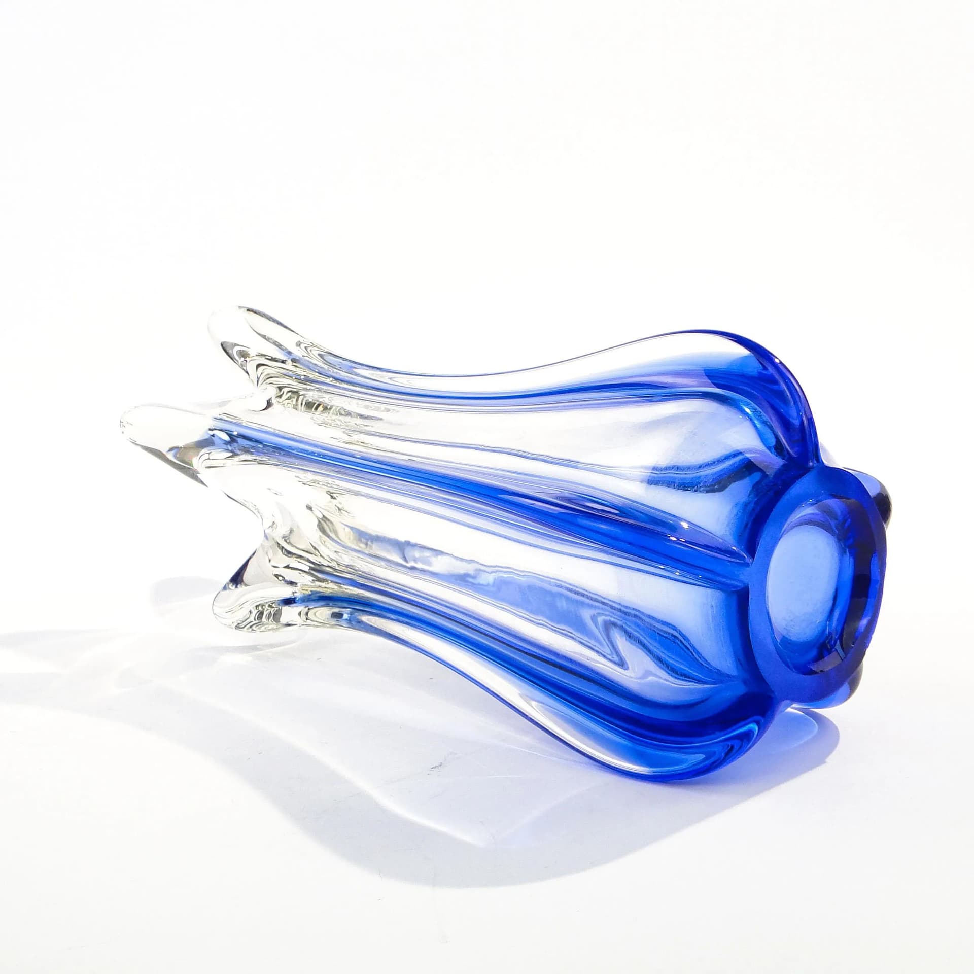 Finger Vase, navy blue glass, Val St Lambert, Belgium, 1960s. - 28333