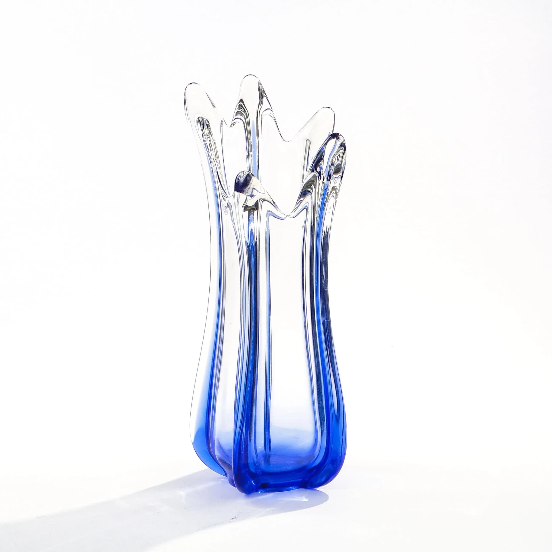 Finger Vase, navy blue glass, Val St Lambert, Belgium, 1960s.