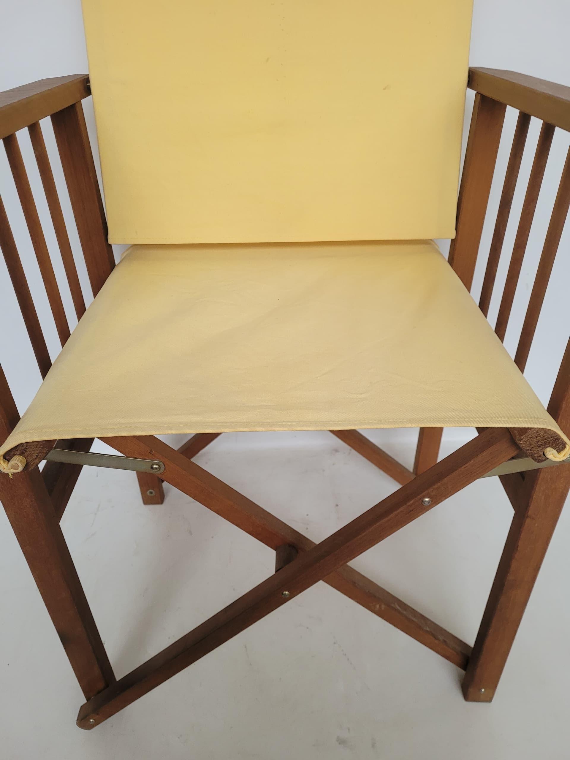 Folding director's chair, yellow fabric, brown wood, 1980s - 385092