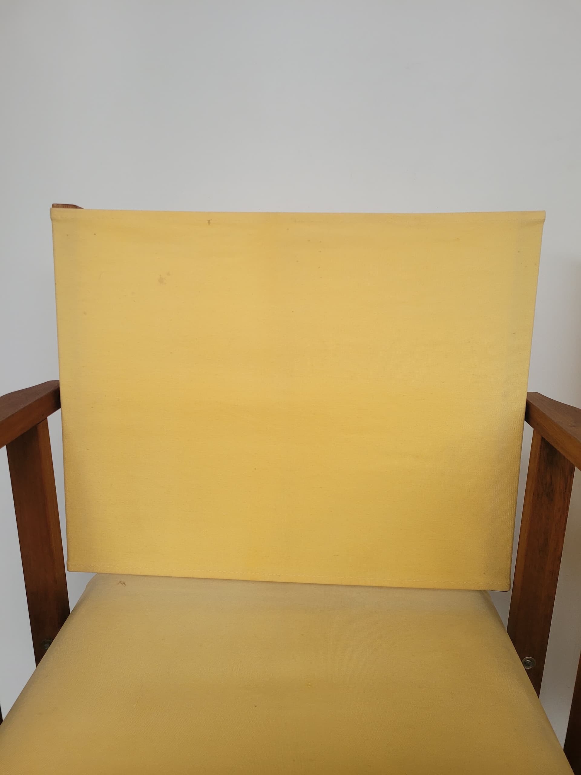 Folding director's chair, yellow fabric, brown wood, 1980s - 385080