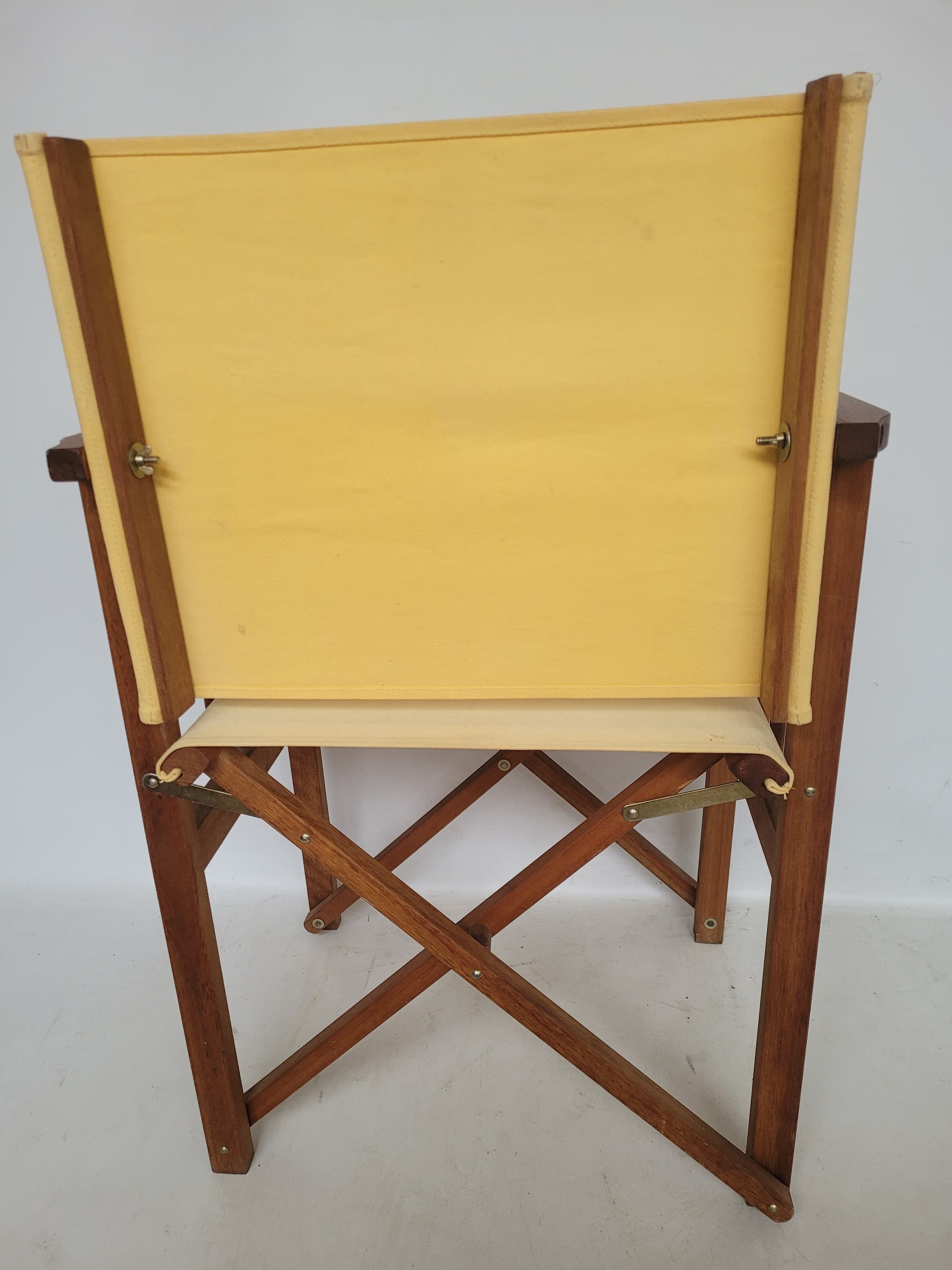 Folding director's chair, yellow fabric, brown wood, 1980s - 385083