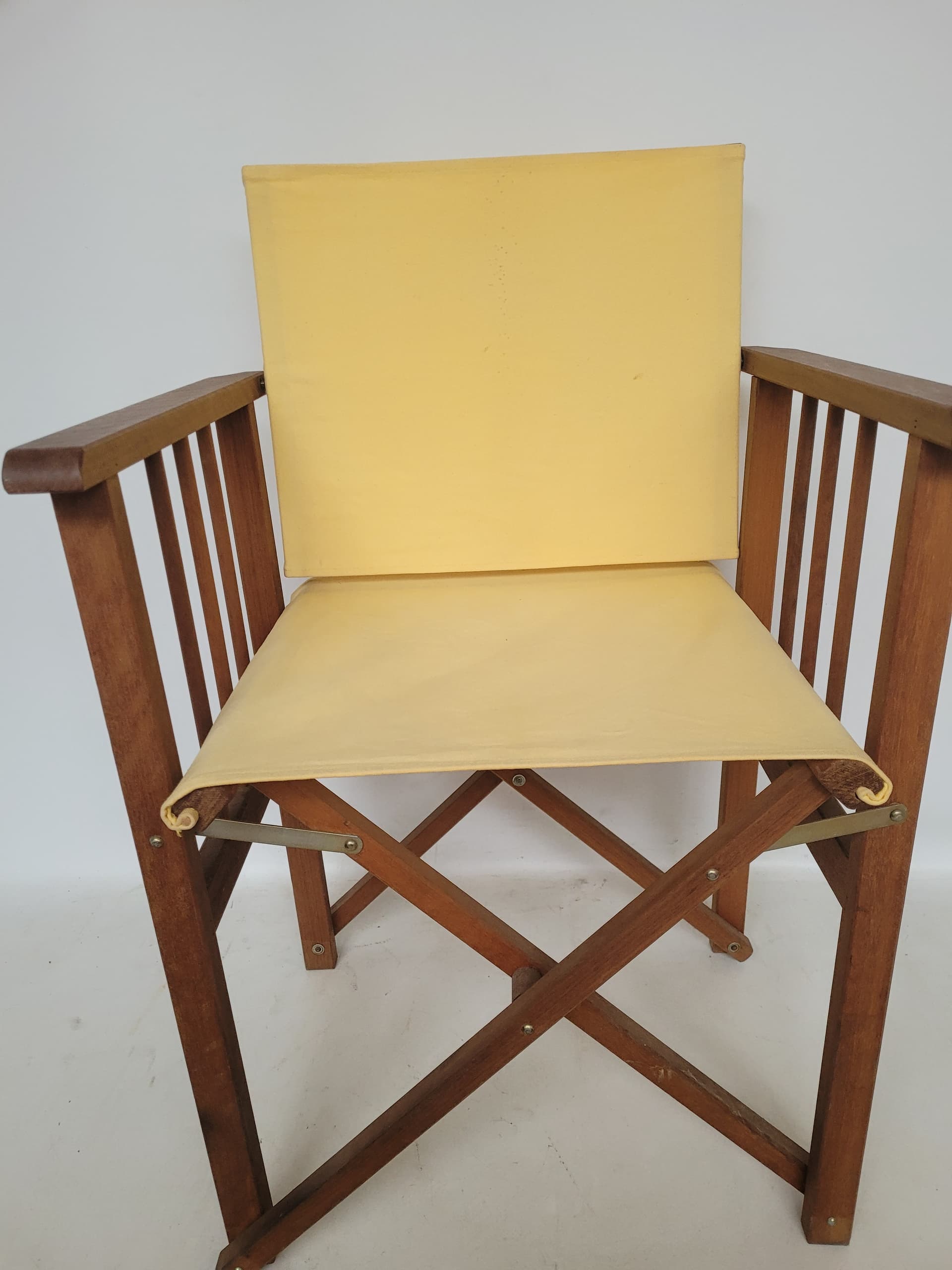 Folding director's chair, yellow fabric, brown wood, 1980s - 385093