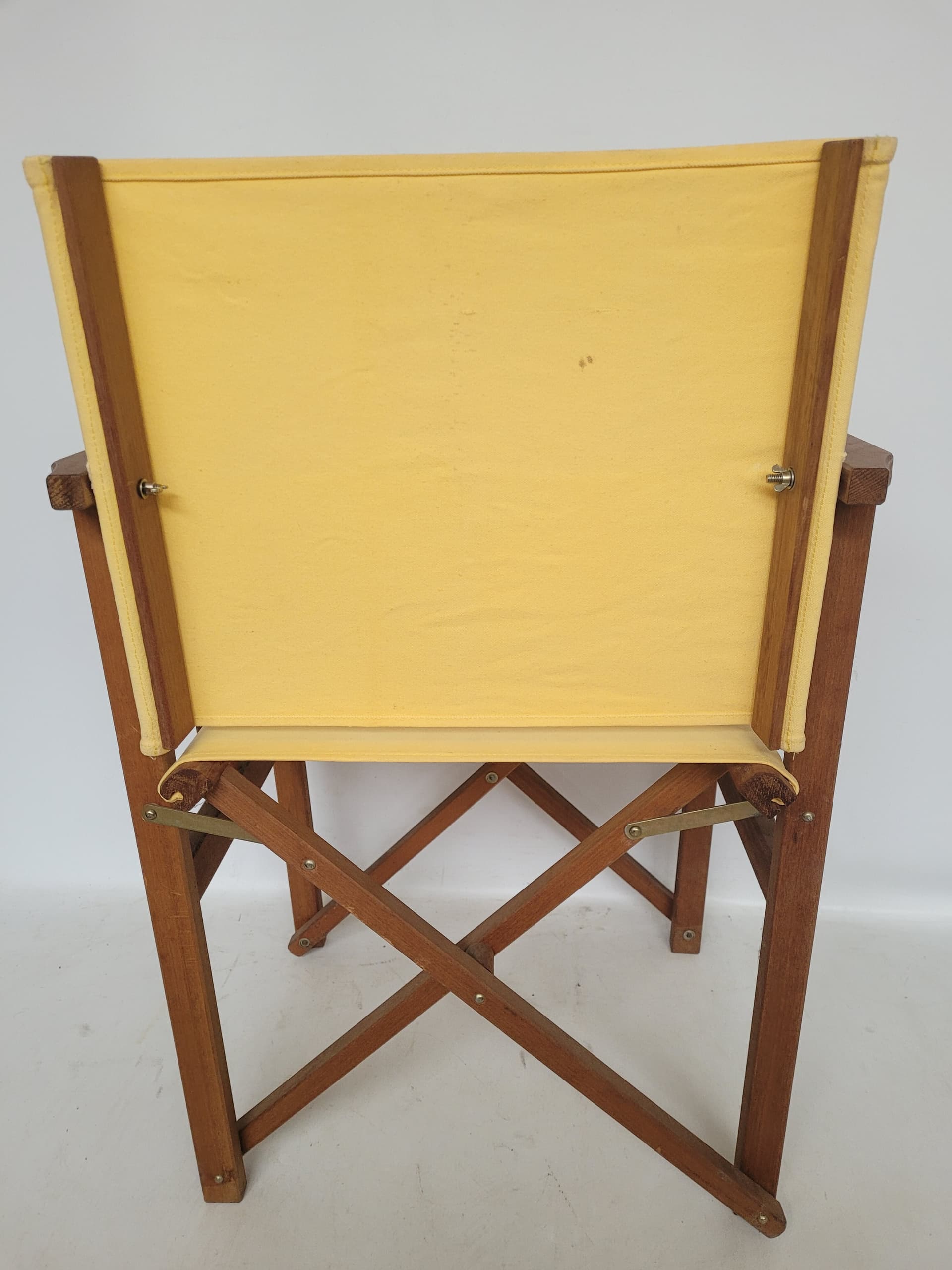 Folding director's chair, yellow fabric, brown wood, 1980s - 385087