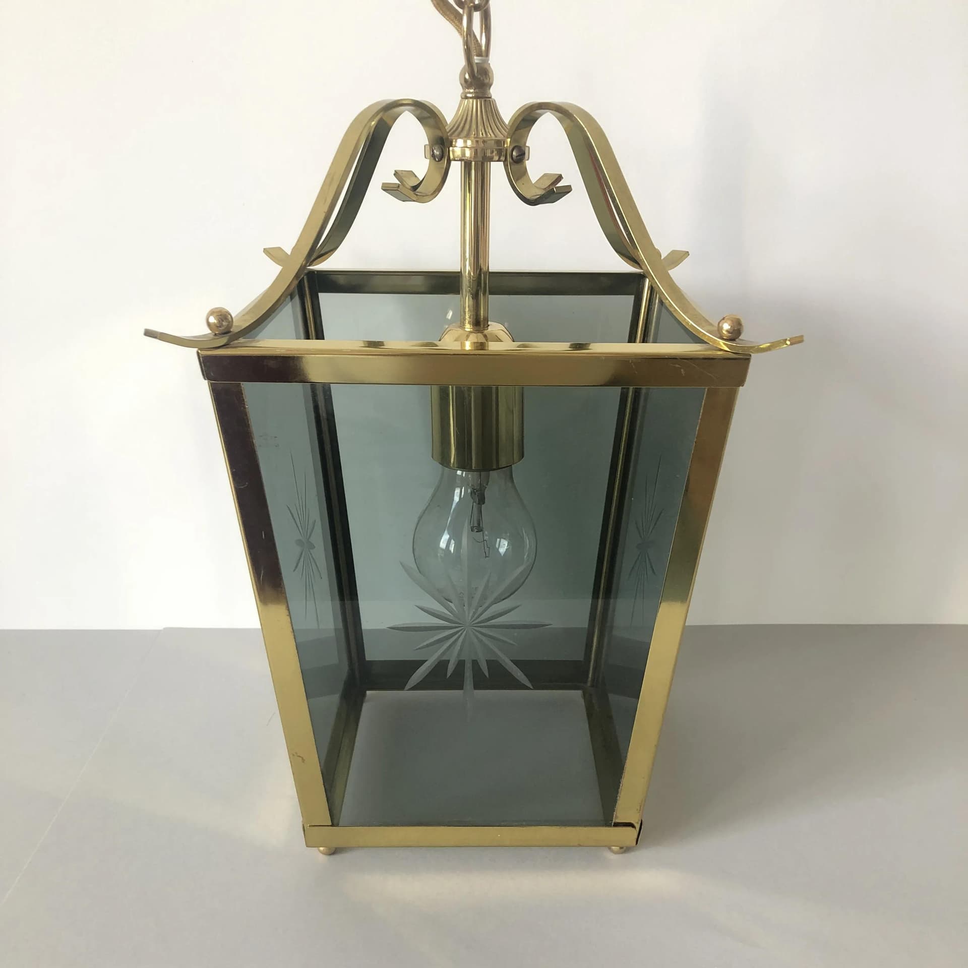 Pendant lamp, golden brass, glass, Germany, 1970s. - 28276
