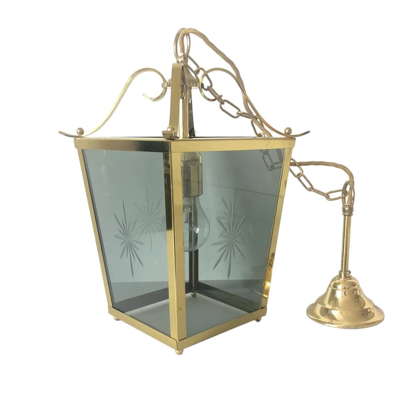 Pendant lamp, golden brass, glass, Germany, 1970s.