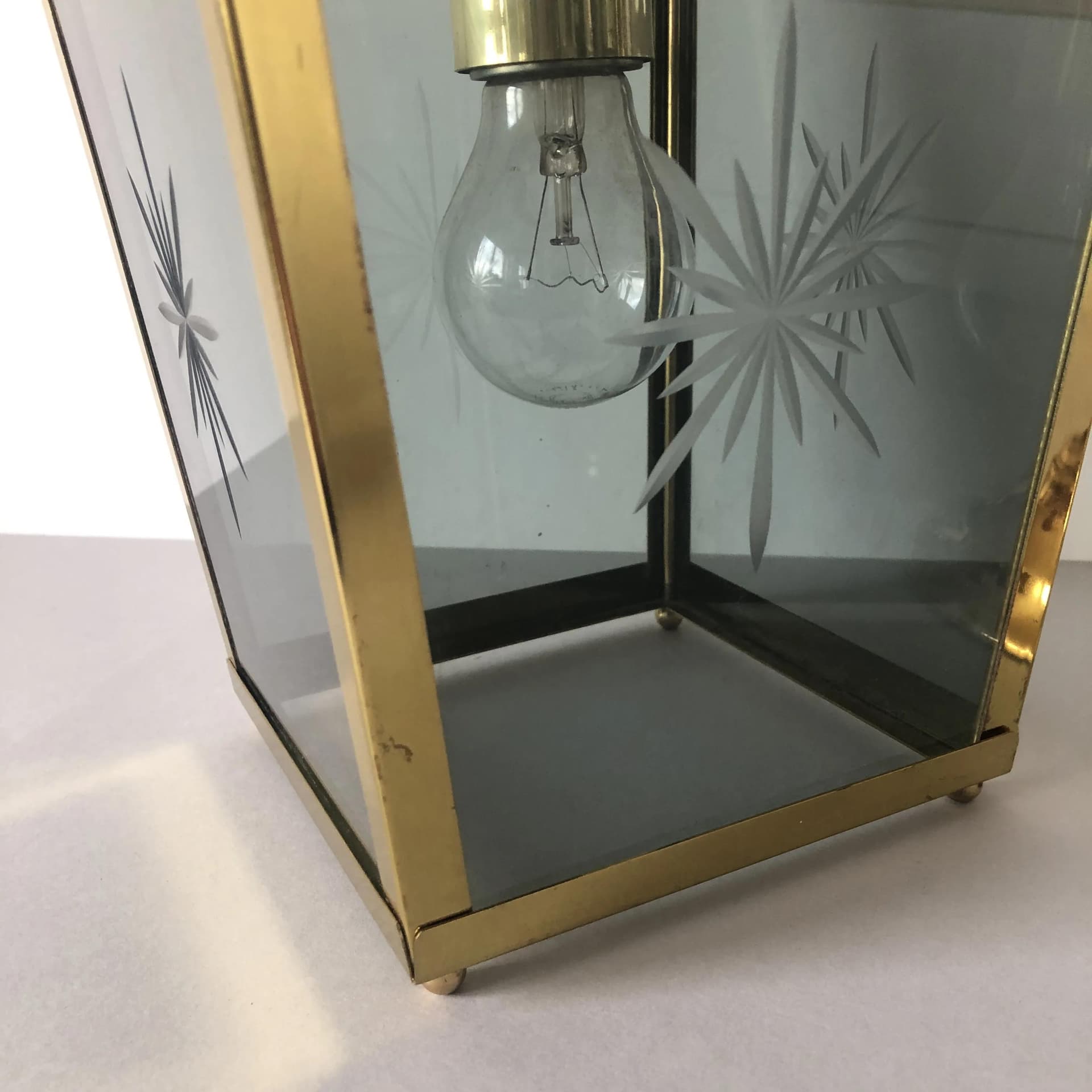 Pendant lamp, golden brass, glass, Germany, 1970s. - 28279