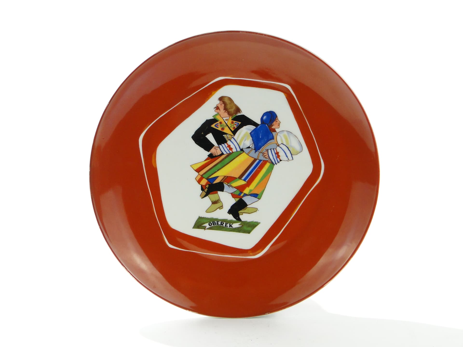 Decorative platter Oberek, white orange-red porcelain, by Z. Stryjeńska, Poland, 1950s - 385403