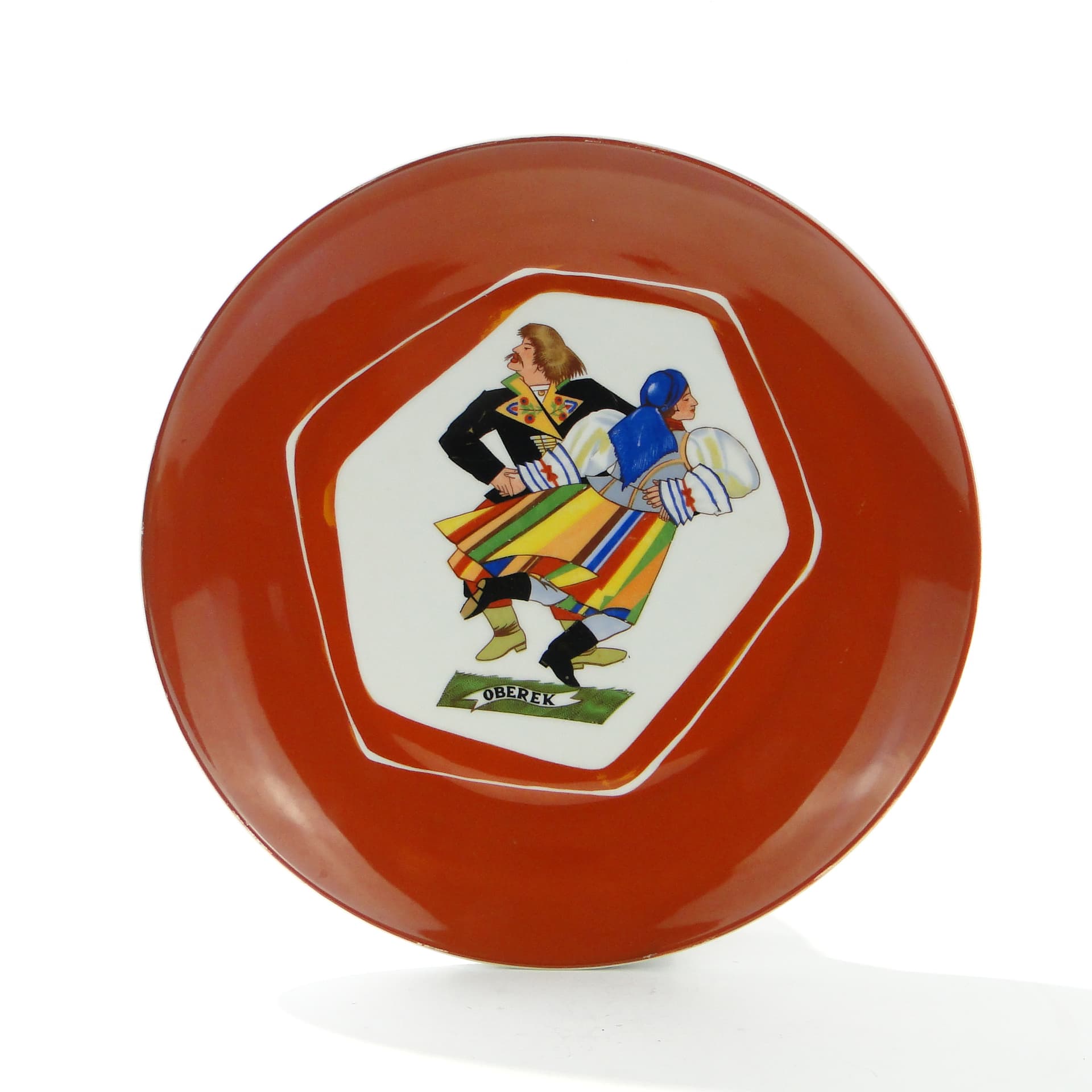 Decorative platter Oberek, white orange-red porcelain, by Z. Stryjeńska, Poland, 1950s