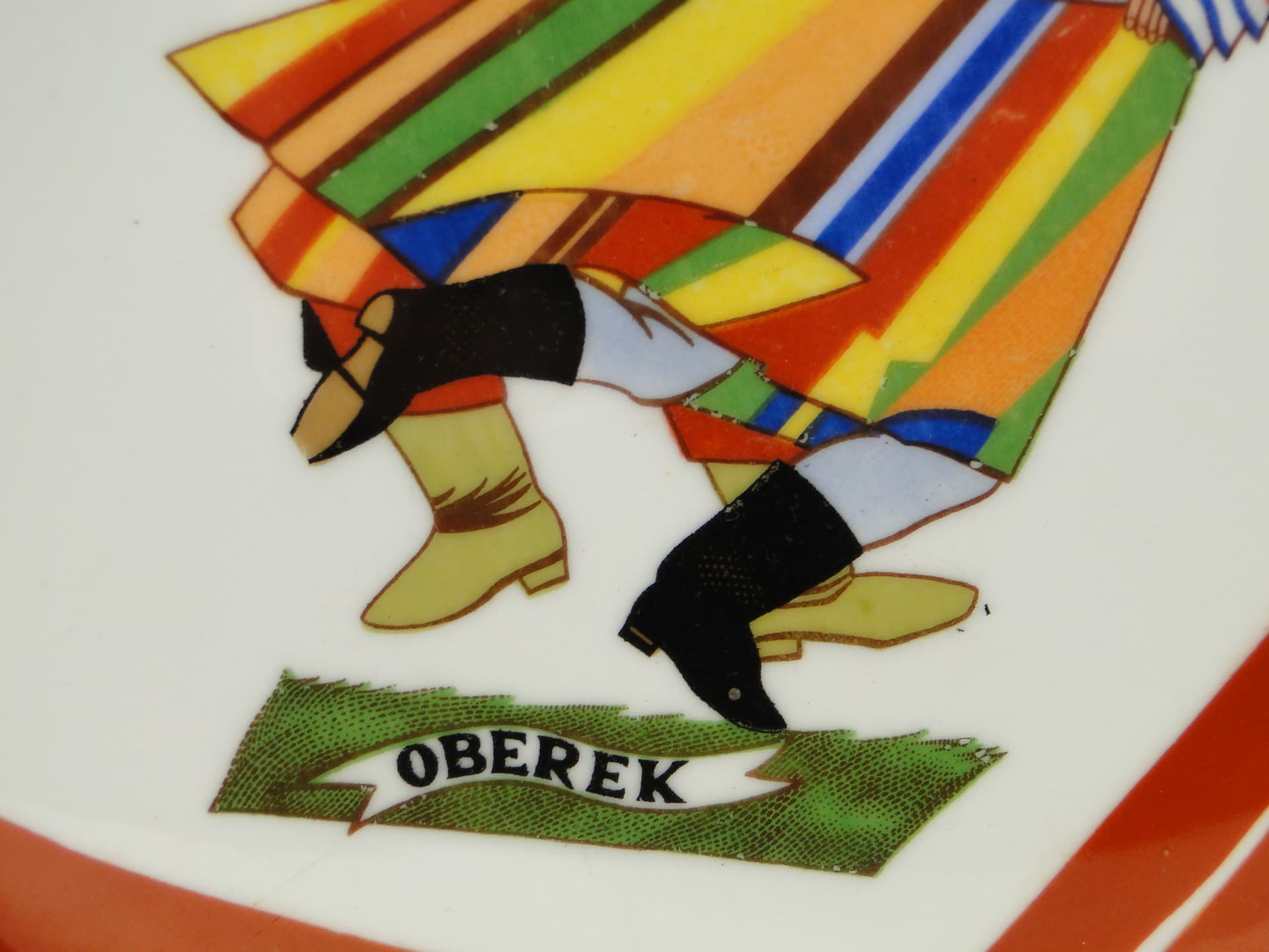Decorative platter Oberek, white orange-red porcelain, by Z. Stryjeńska, Poland, 1950s - 385407