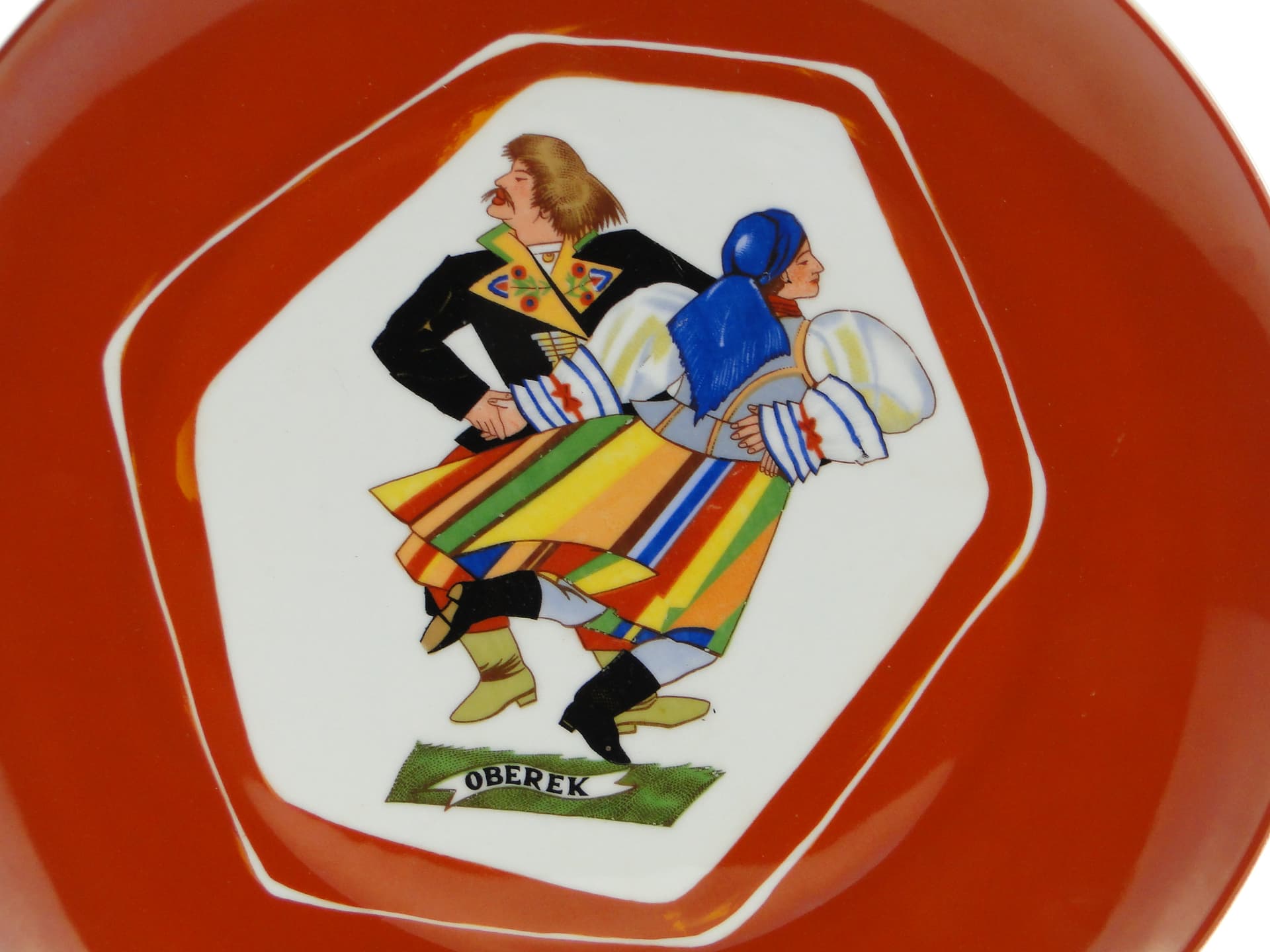 Decorative platter Oberek, white orange-red porcelain, by Z. Stryjeńska, Poland, 1950s - 385405