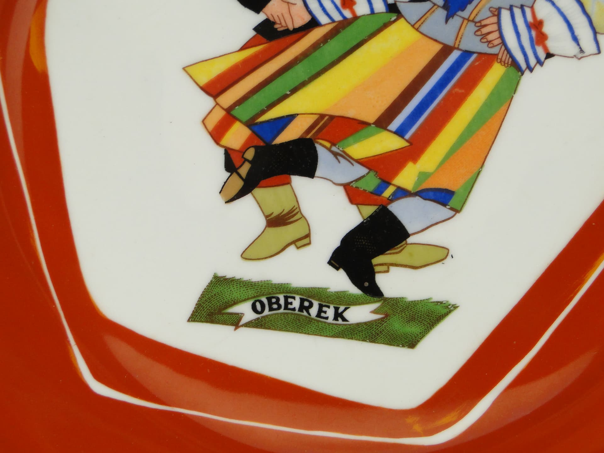 Decorative platter Oberek, white orange-red porcelain, by Z. Stryjeńska, Poland, 1950s - 385404