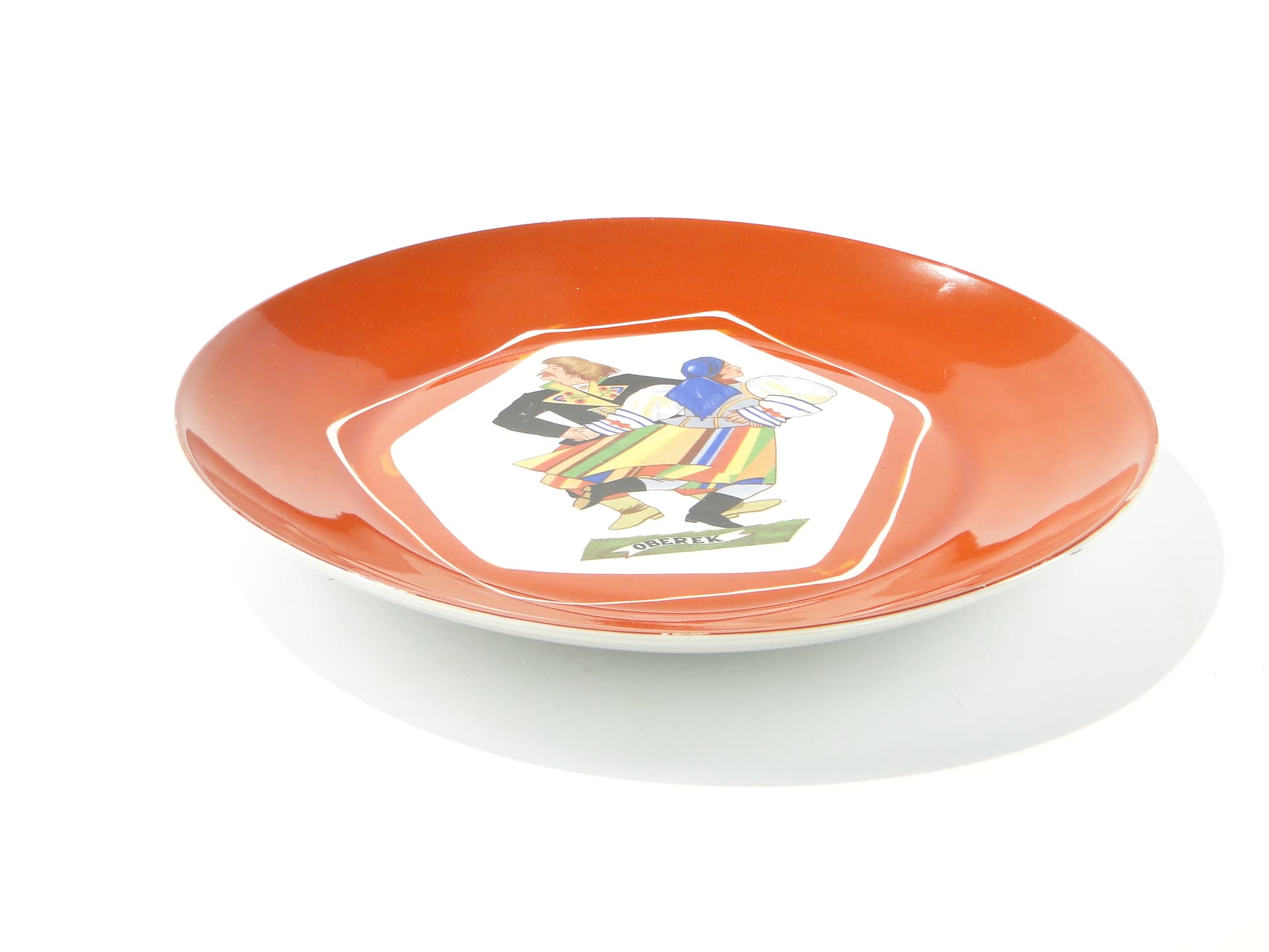 Decorative platter Oberek, white orange-red porcelain, by Z. Stryjeńska, Poland, 1950s - 385408