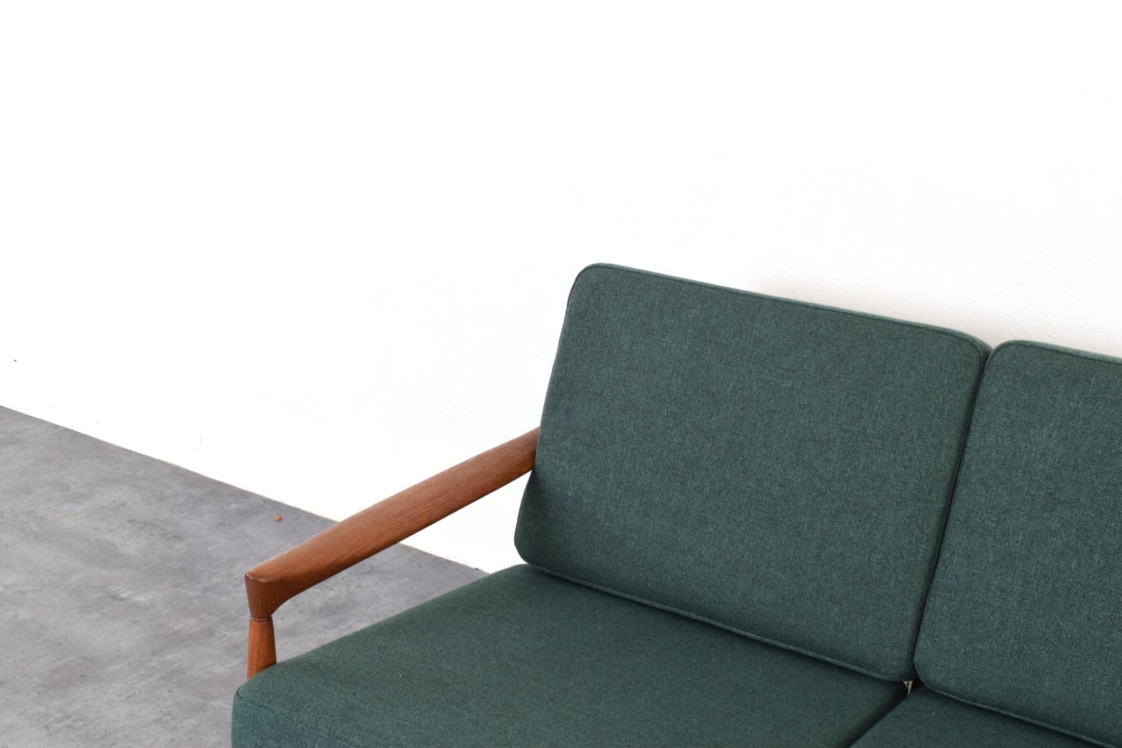 Sofa Kolding, green fabric, brown oak, by E. Wørts, Ikea, Sweden, 1960s. - 385528
