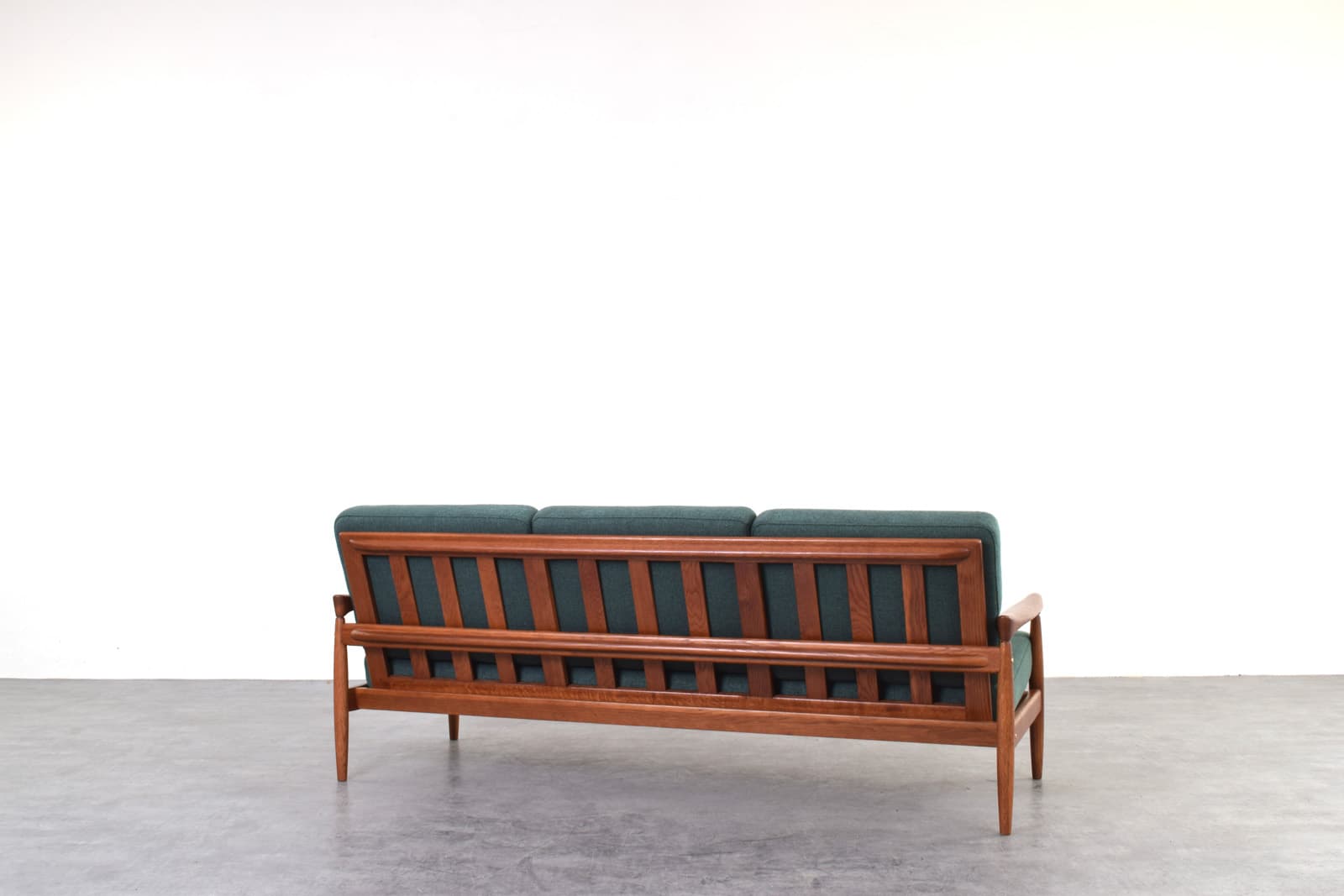 Sofa Kolding, green fabric, brown oak, by E. Wørts, Ikea, Sweden, 1960s. - 385523