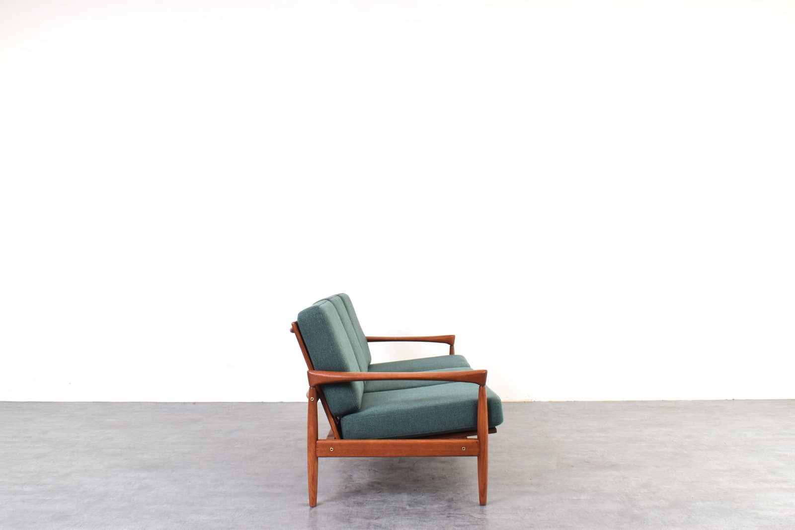 Sofa Kolding, green fabric, brown oak, by E. Wørts, Ikea, Sweden, 1960s. - 385520
