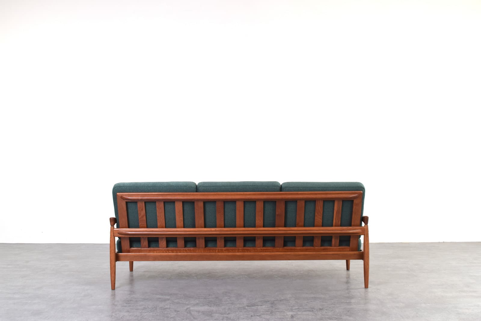 Sofa Kolding, green fabric, brown oak, by E. Wørts, Ikea, Sweden, 1960s. - 385524