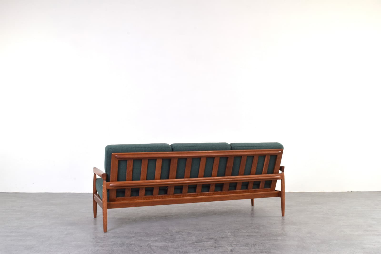Sofa Kolding, green fabric, brown oak, by E. Wørts, Ikea, Sweden, 1960s. - 385522