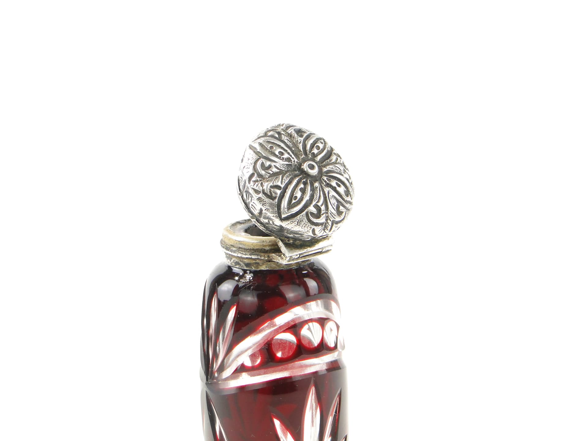 Flakon na perfumy, kryształ rubinowy, srebro, Austro-Węgry, XIX w. - 385574