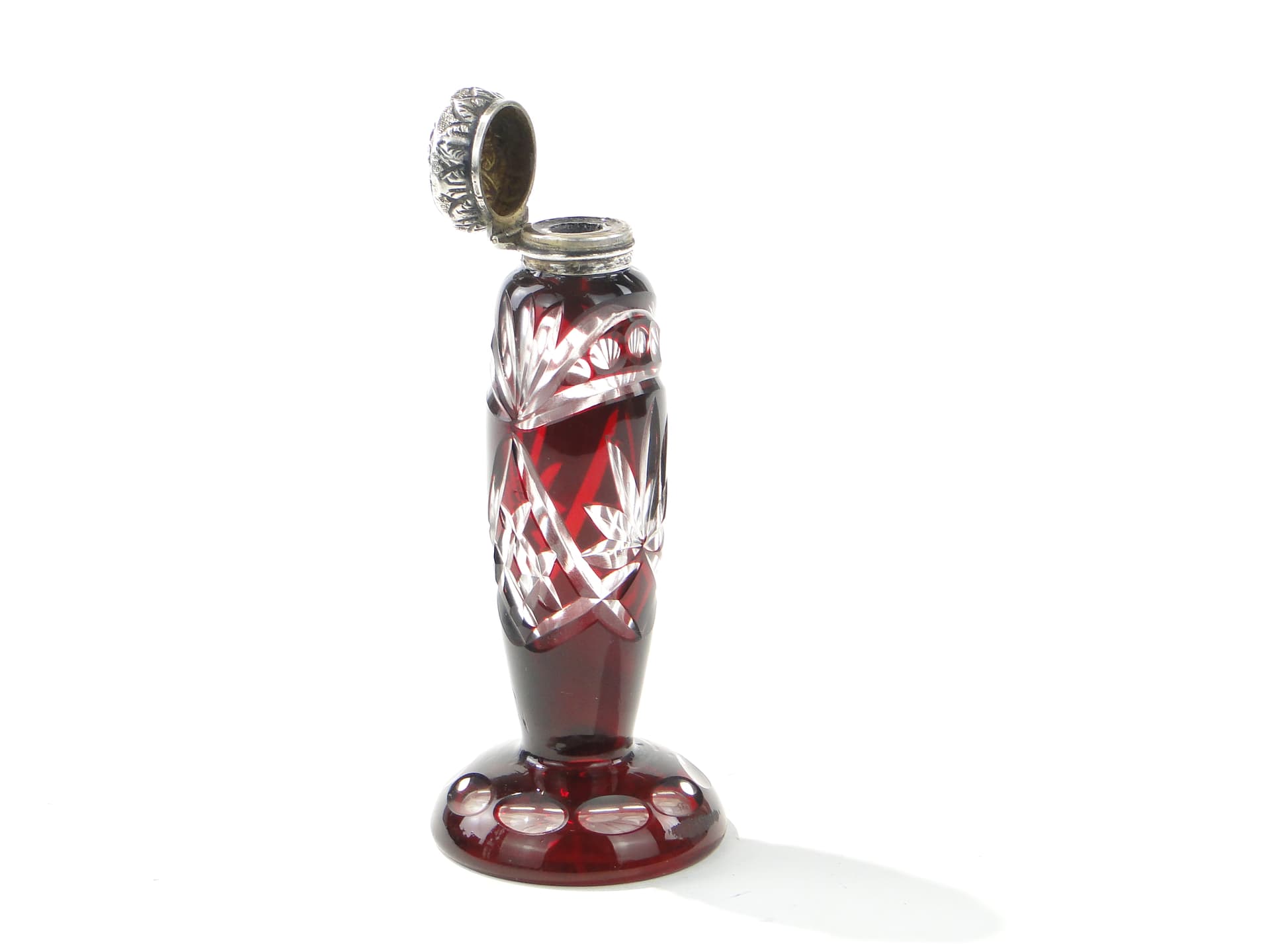 Flakon na perfumy, kryształ rubinowy, srebro, Austro-Węgry, XIX w. - 385570
