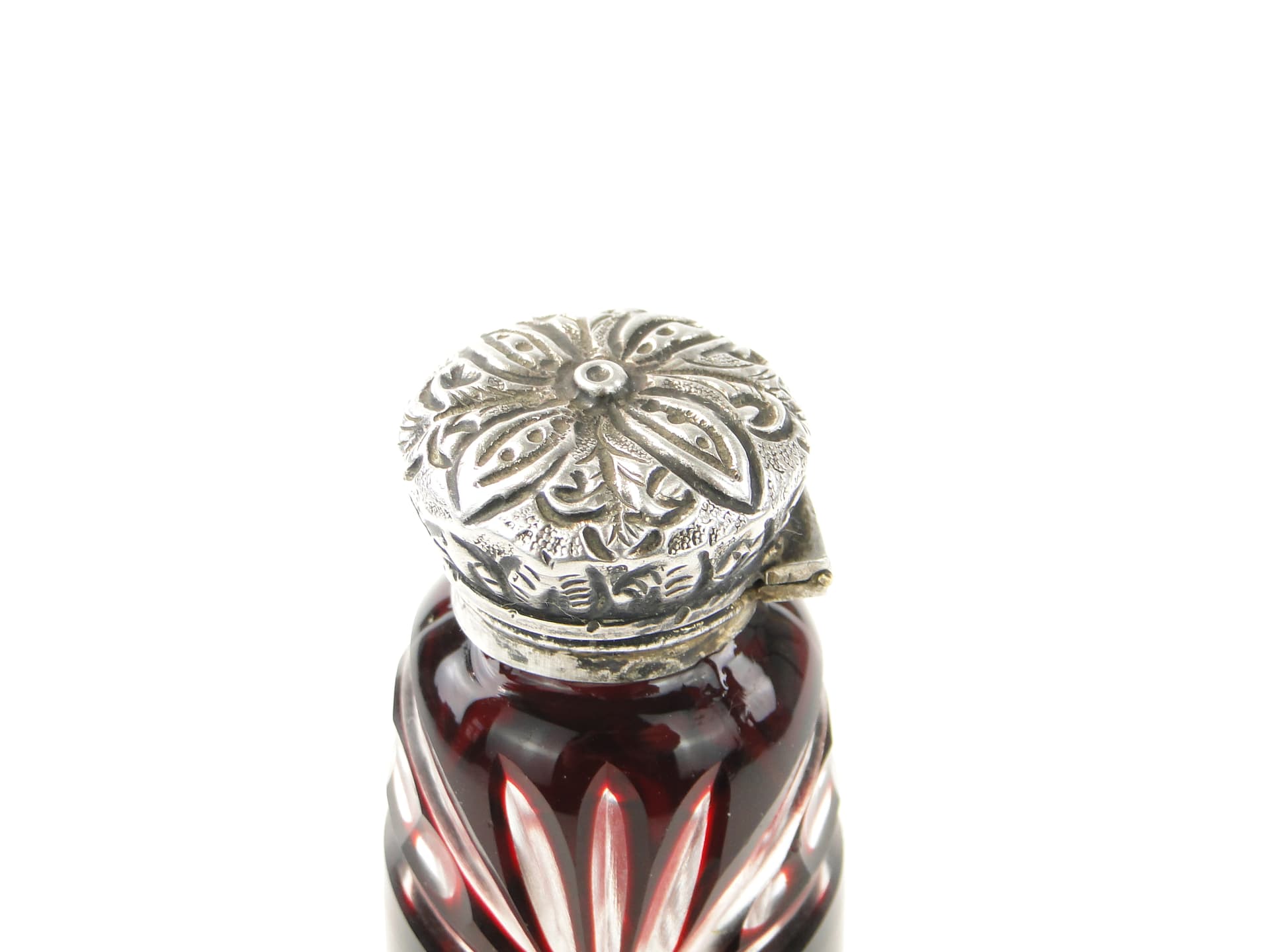 Flakon na perfumy, kryształ rubinowy, srebro, Austro-Węgry, XIX w. - 385573