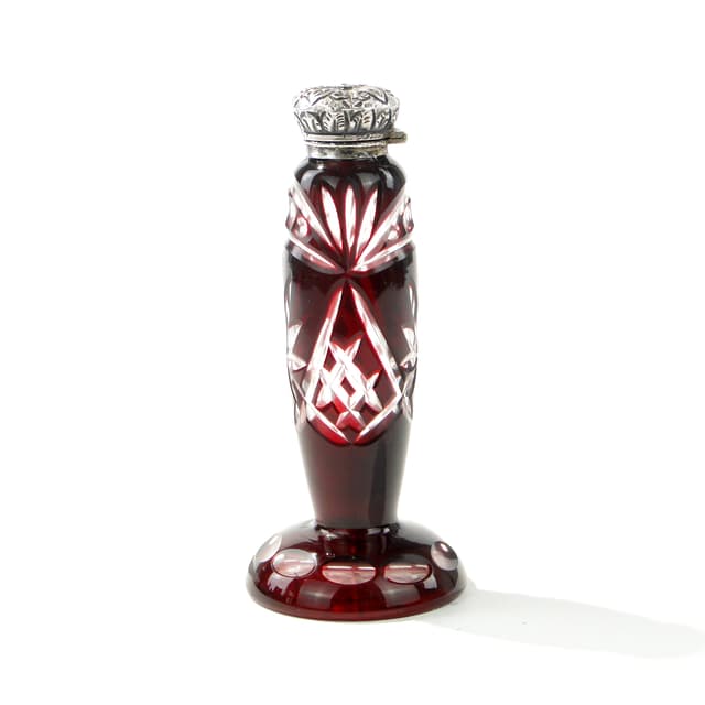 Flakon na perfumy, kryształ rubinowy, srebro, Austro-Węgry, XIX w. - WYMIARY