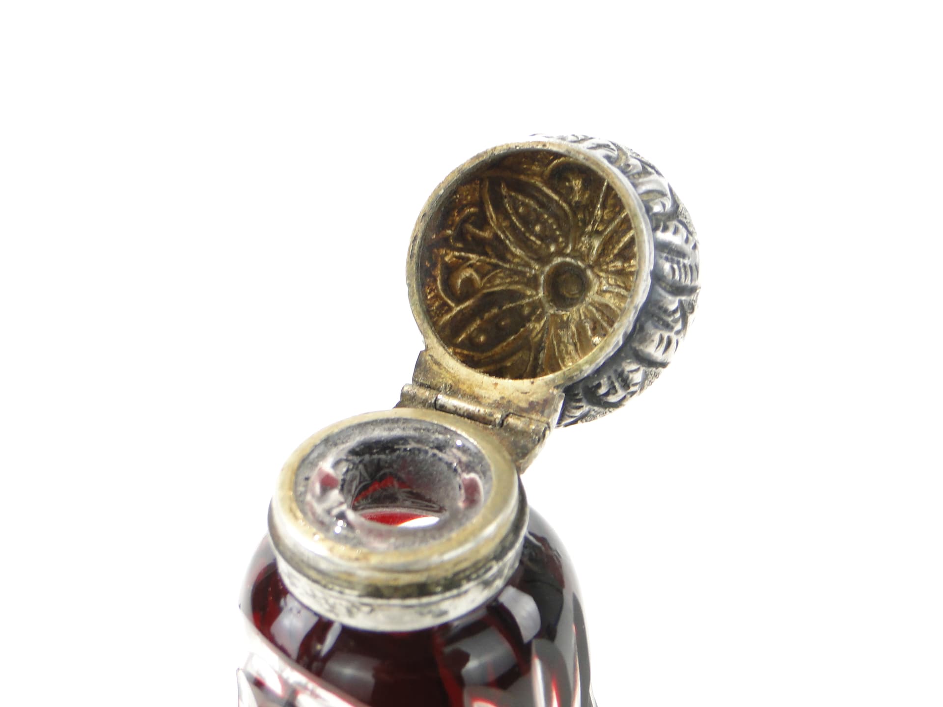 Flakon na perfumy, kryształ rubinowy, srebro, Austro-Węgry, XIX w. - 385572