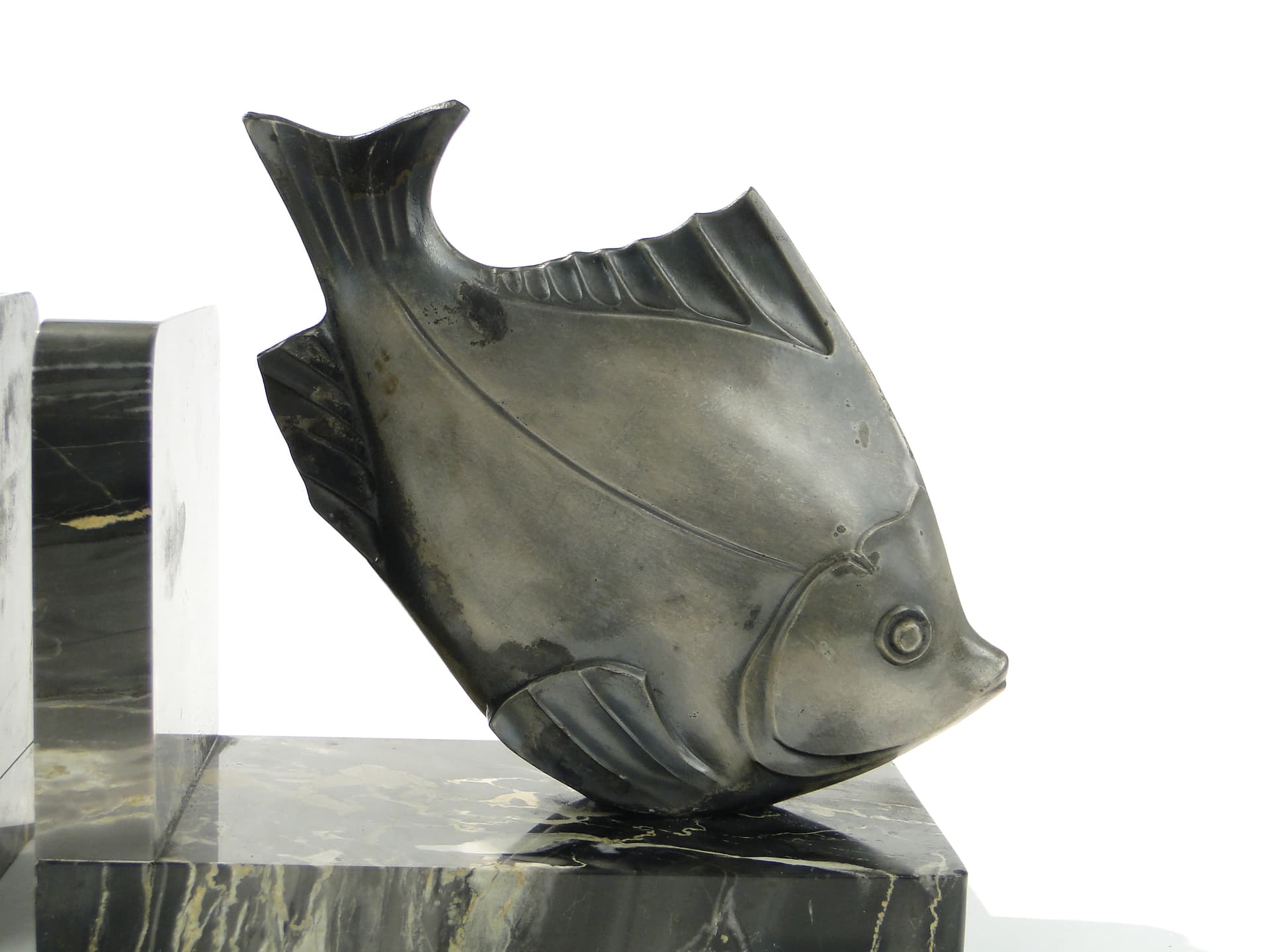 Para podpórek do książek, Art déco, marmur czarny, metal srebrny, proj. M. Font, Francja, lata 30. - 385722