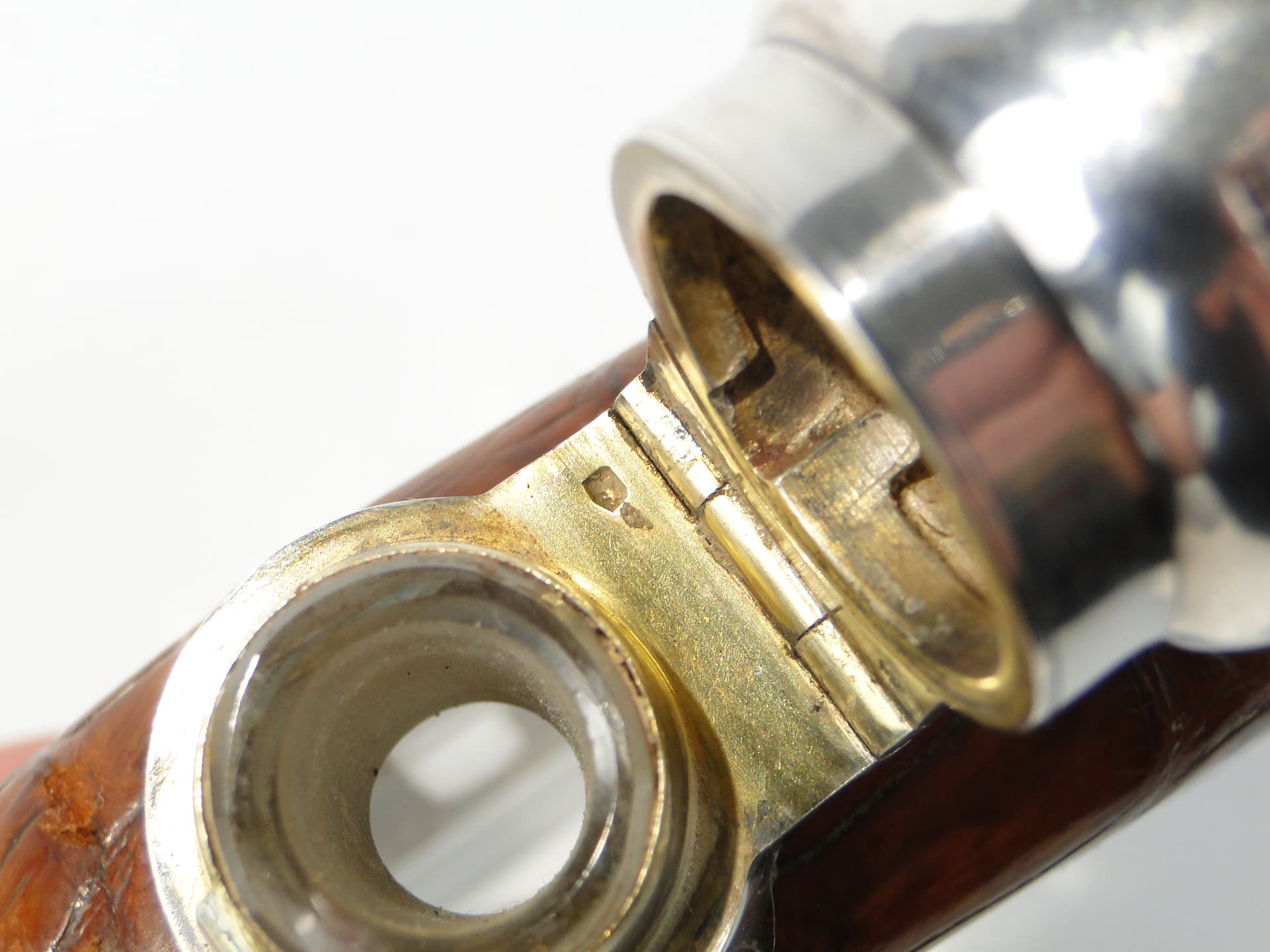 Edwardian hip flask, brown, natural leather, silver, glass, United Kingdom, early 20th century - 385780