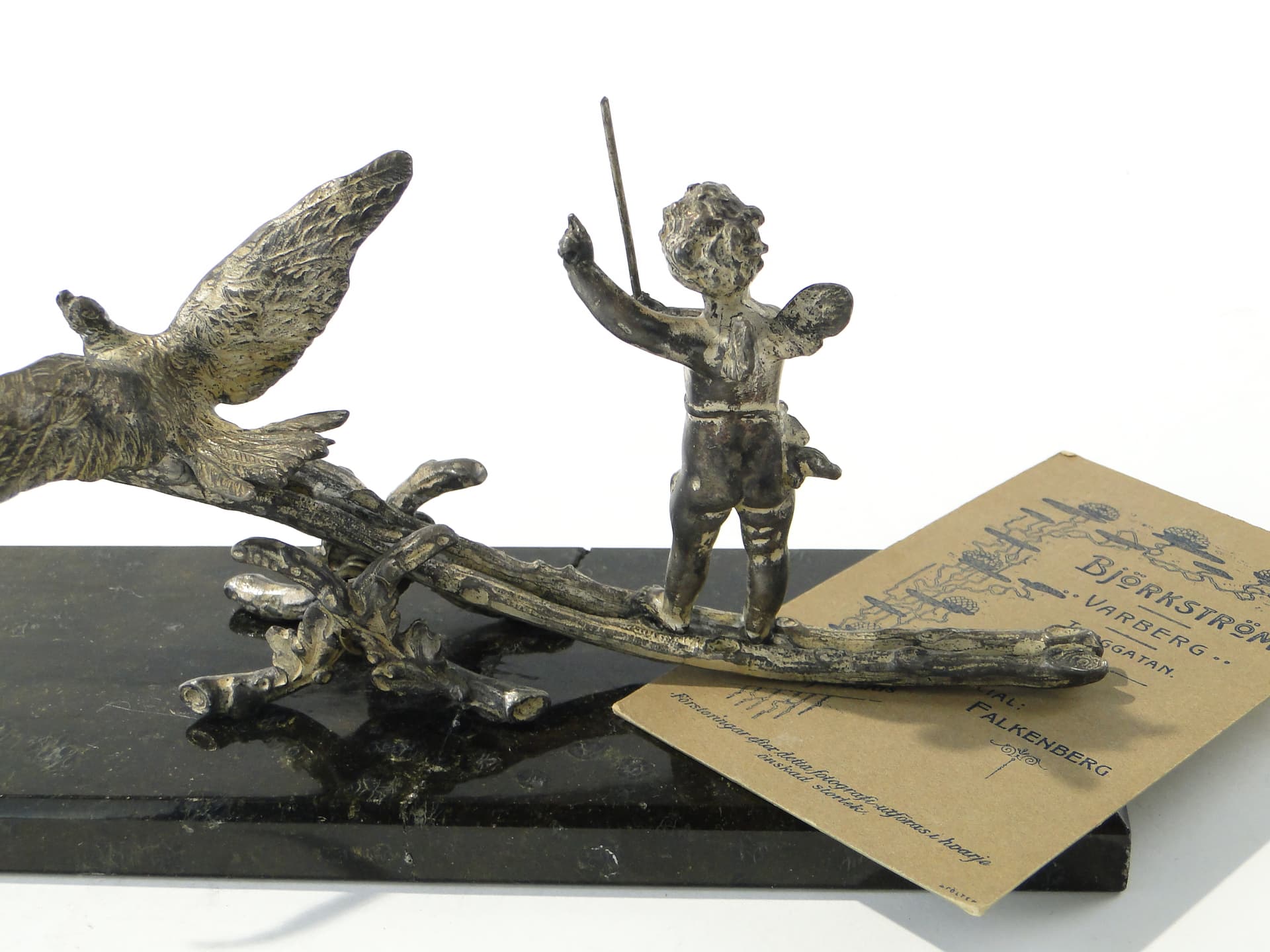 Przycisk do papieru Art Nouveau, czarny marmur, srebrzony metal, WMF, Niemcy, początek XX w. - 385809